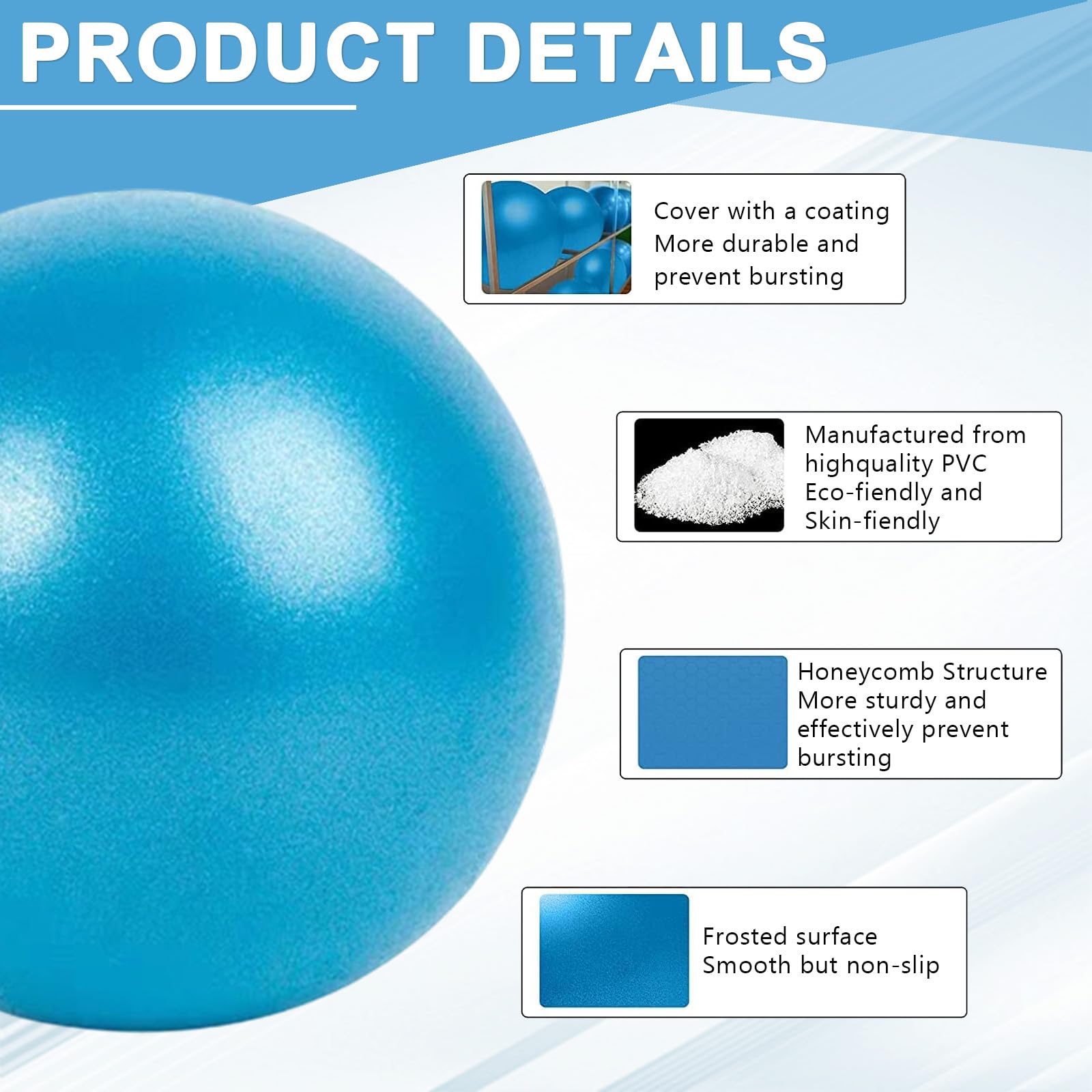 Pelota de yoga de 25 cm, juego de 4 pelotas de pilates mini fitness antideslizante con bomba incluida para entrenamiento en casa, oficina, estiramiento, equilibrio y gimnasia