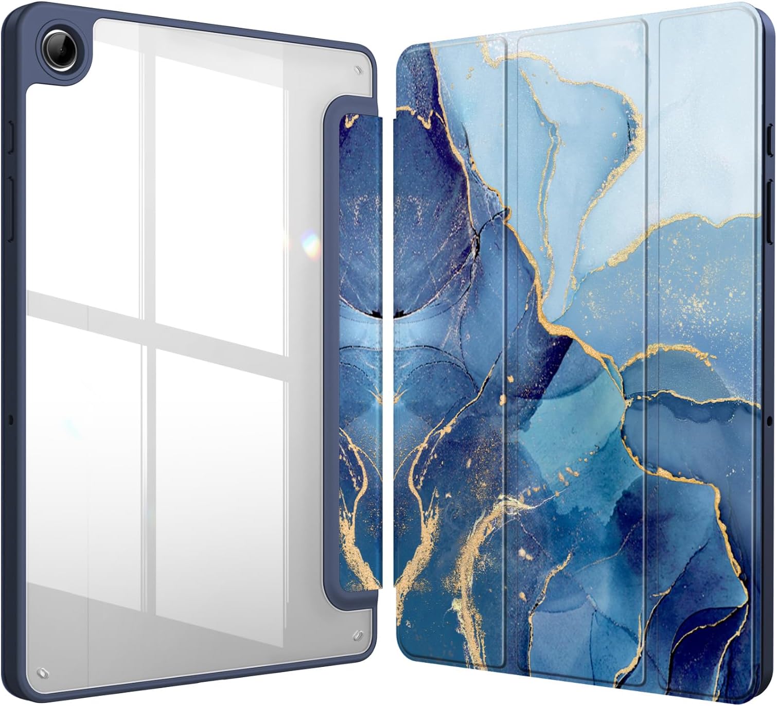 Fintie Hybrid Slim Case for Samsung Galaxy Tab A9 Plus/A9+ 5G 11 Inch 2023 Model (SM-X210/X216/X218), Shockproof Cover with Clear Transparent Back Shell, Auto Wake/Sleep, Ocean Marble