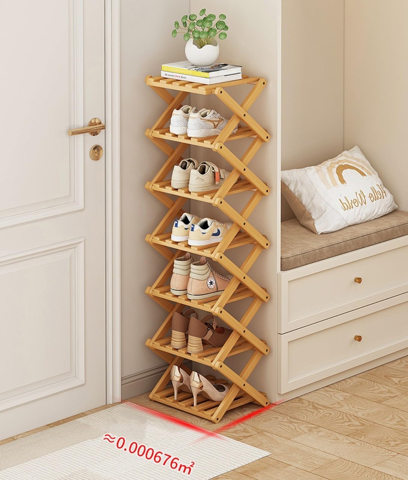 Zapatero Plegable pequeño, Zapatero Vertical Estrecho y Alto, Estantería Plegable de Bambú para Zapatos, Estanteria para Entrada, Armario, Dormitorio, Pasillo Natural, Funcional, Multifuncional