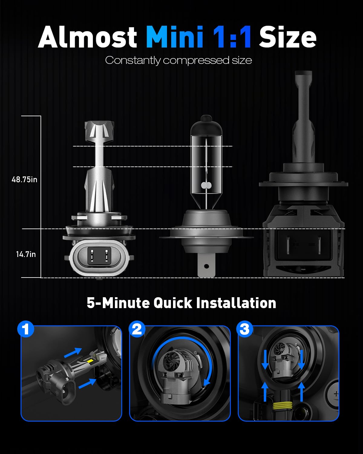 NOVSIGHT Lot de 2 ampoules de phare à DEL H11 – 27 000 lm 1:1, ampoule de phare H11, 600 % blanc froid 6500 K, super lumineuse, kit de conversion d'ampoule H8 H9, Plug and Play, étanchéité IP68