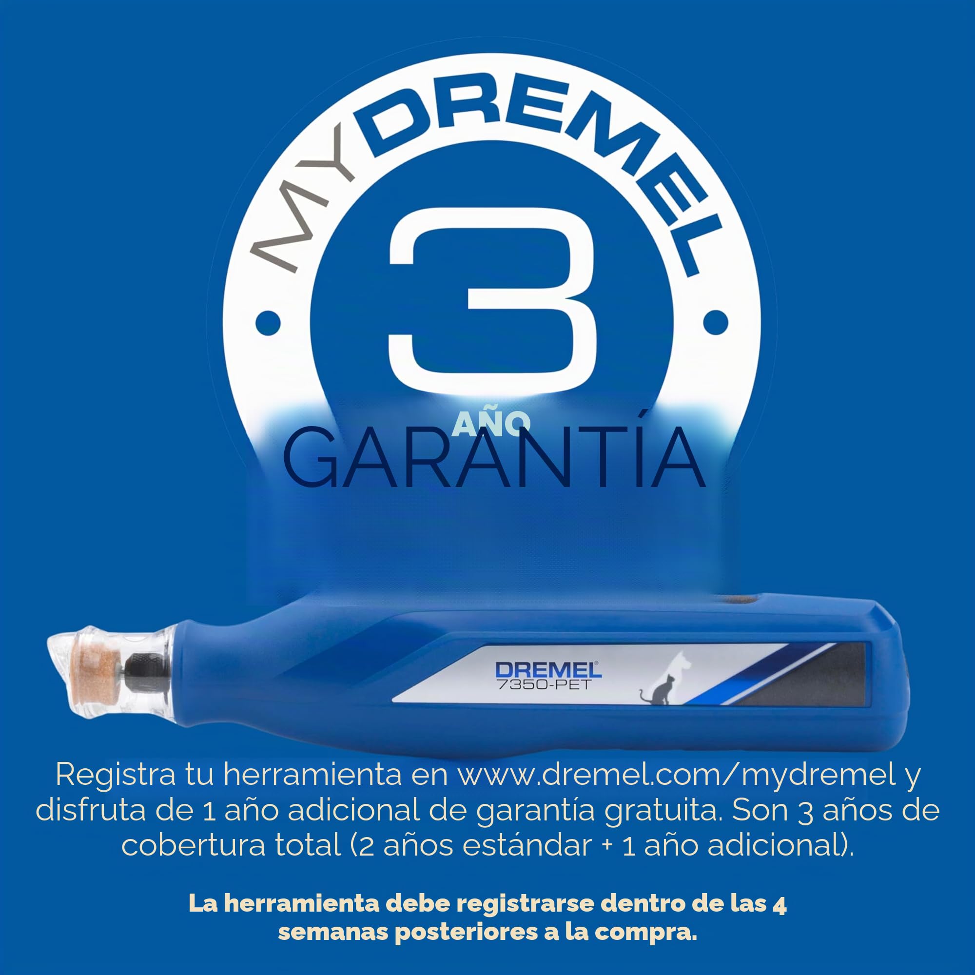 Dremel 7350 Pet 3.6V Cordless Multiherramienta para limado de uñas de mascotas fácil de usar, silencioso y ligero con 2 accesorios de esmerilado, 1 protector de seguridad y 1 cable USB