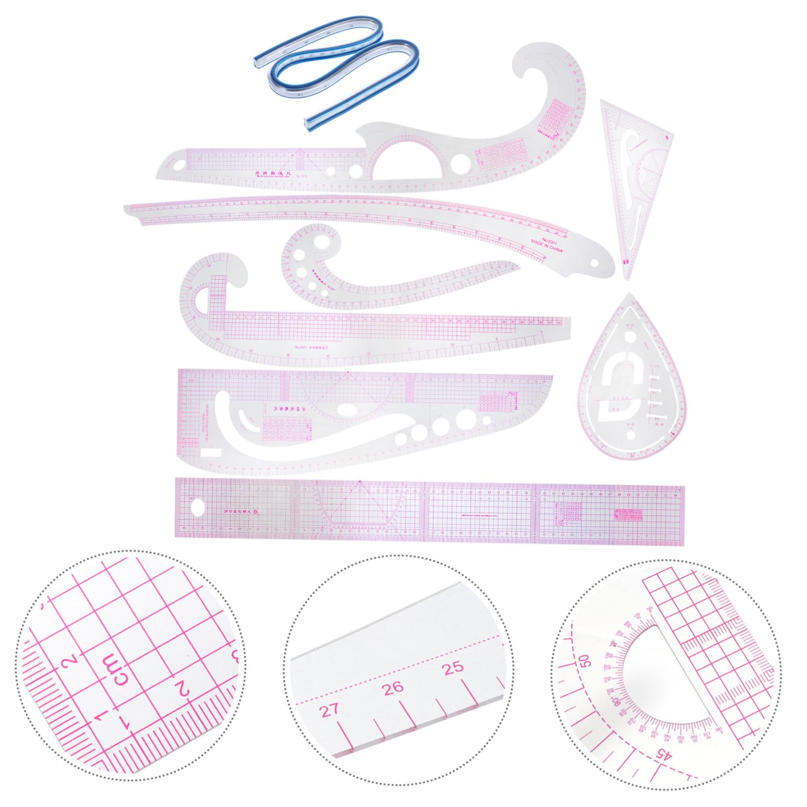Juego de Reglas de Costura Pvc, 1 Set, para Patronaje | Curva Francesa y Regla de Sastre, Medición Precisa y Portátil, para Corte E Imposición