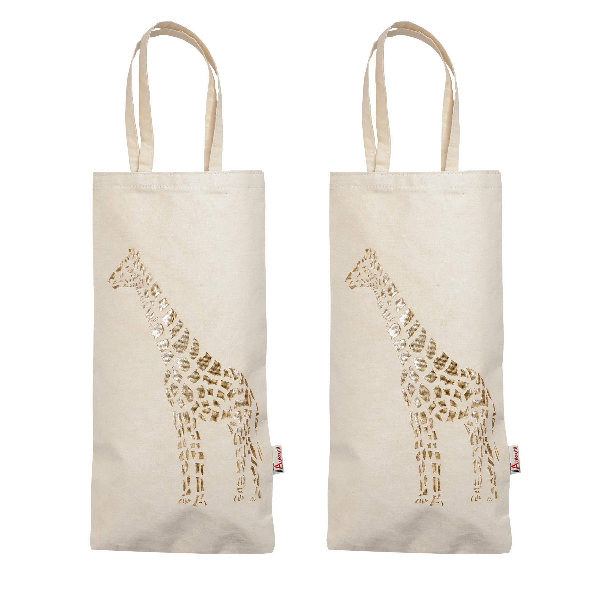 Aakrutii Cream Laser Carving Eco-Friendly Cotton Water Bottle Bags Set of 2