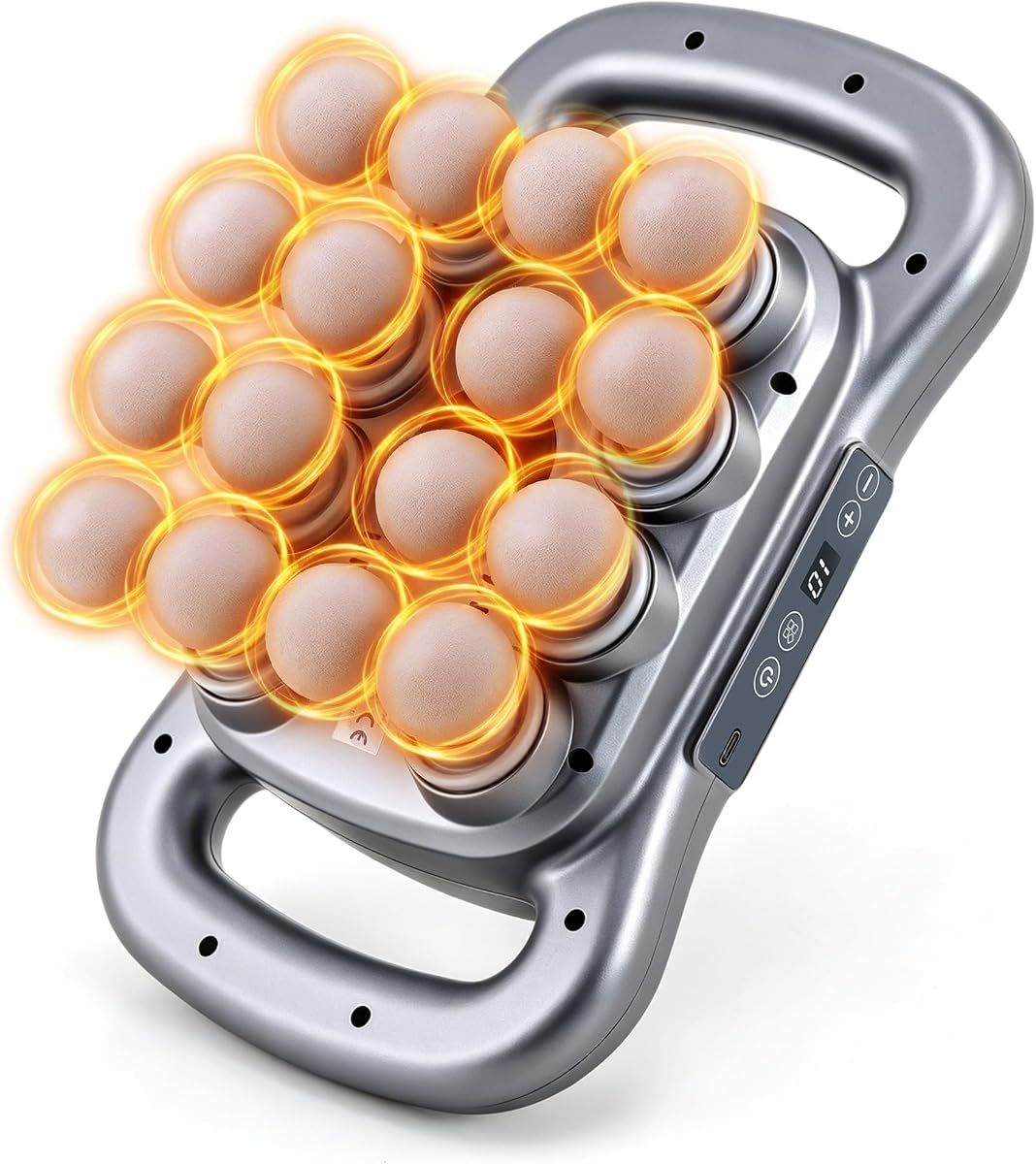Juego de 16 pistolas de masaje para la cabeza, masajeador de percusión de tejido profundo, herramientas de masaje eléctricas de 2600 mAh con 9 estilos y niveles, gris plateado