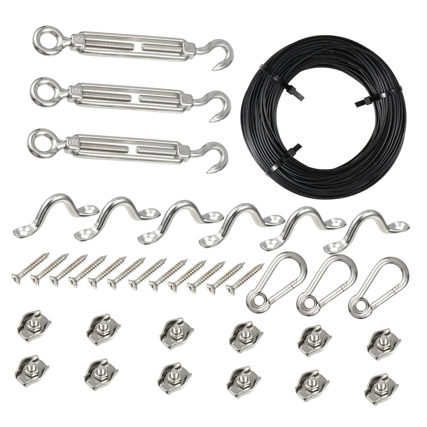 1set Stainless Steel Cable Hanging Light Wire Kit Turnbuckles Easy to Install Coated for Resistance for String Lights and Outdoor Decor