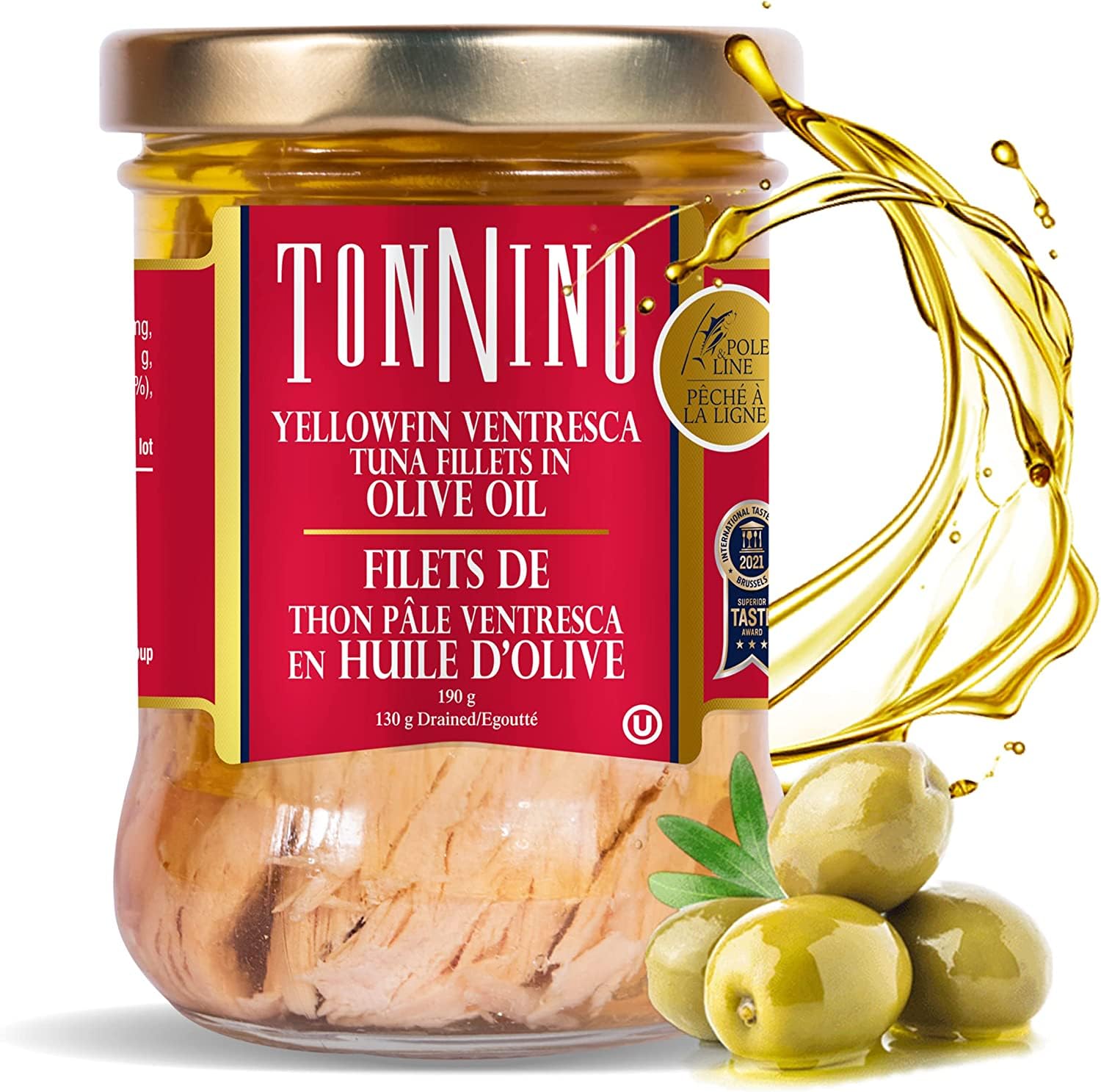 Tonnino Yellowfin Tuna in Olive Oil with Black Pepper 190g - Gourmet: Omega-3, High Protein, Gluten-Free, Ready-to-Eat Tuna Packets for Tuna Salad, Tuna Fish Alternative to Salmon — view 4