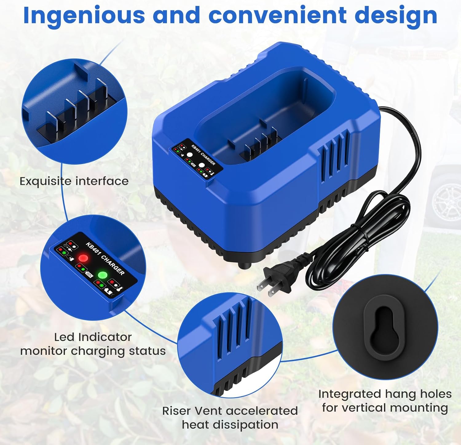 Replacement for Kobalt 40V Battery 4.0Ah 1Pack with Charger Kit, Station for 40V Max Battery Chargers KRC60-06, KRC40-06, KRC840-03, Compatible with Kobalt 40V Cordless Power Tools