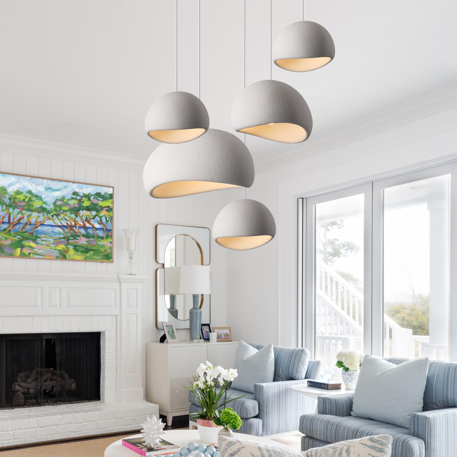 Photo 1 of Uiankik 27.5in White Wabi sabi Light Fixture Dining Room Pendant Light japandi lamp Modern Pendant Light for Kitchen Island Living Room Bedroom Bathroom Entryway