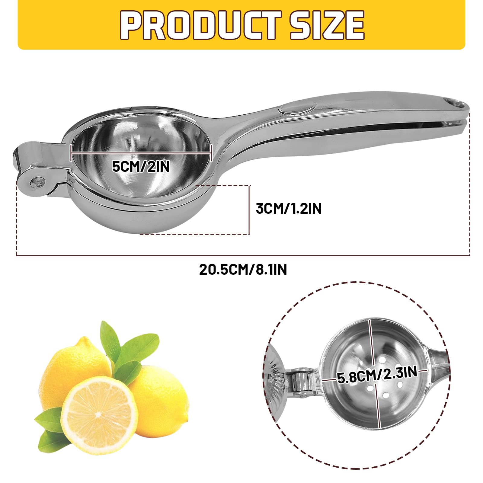 Zitronenpresse Manuell, Universelle Größe Limettenpresse Zitruspresse für Maximale Saftausbeute, Handpresse Lemon Squeezer für Bar Küche Restaurant, Leicht zu Reinigen & Spülmaschinenfest