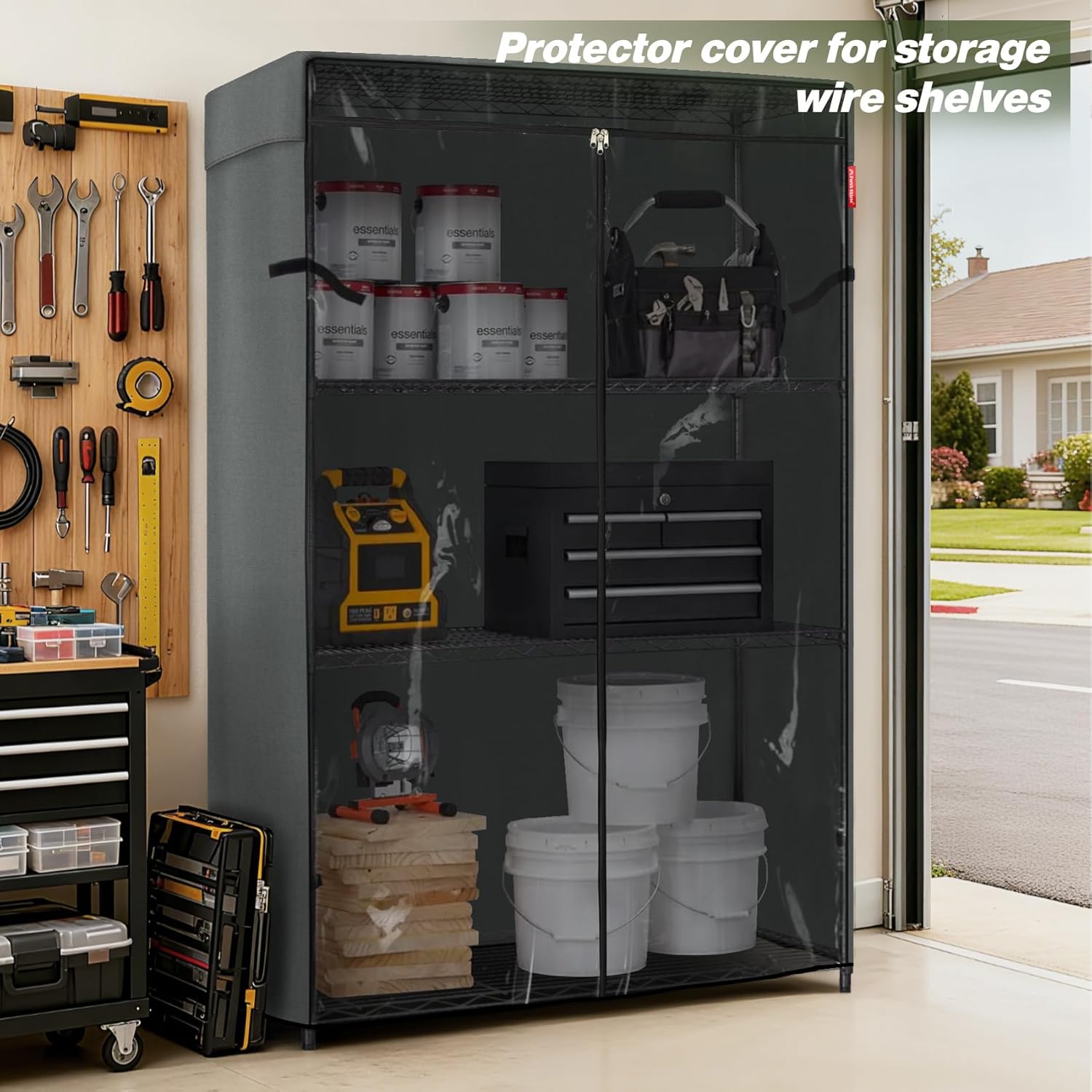 Porch Shield Storage Shelf Cover for Wire Rack - Dustproof Shelving Unit Cover with Front Transparent 48" x 18" x 72" Grey