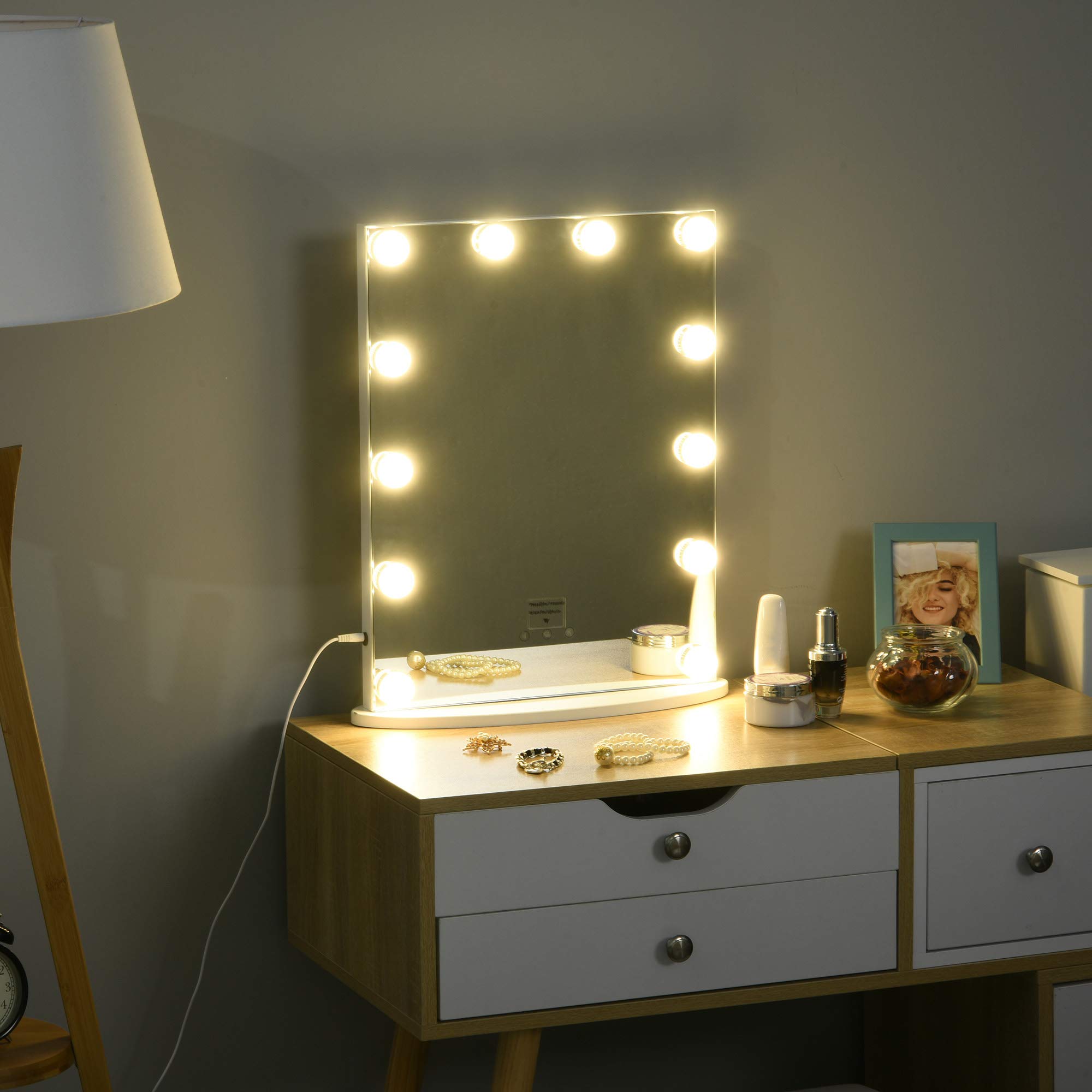 HOMCOM Miroir Maquillage Hollywood Lumineux LED intensité réglable pour Coiffeuse dim. 41L x 13P x 51H