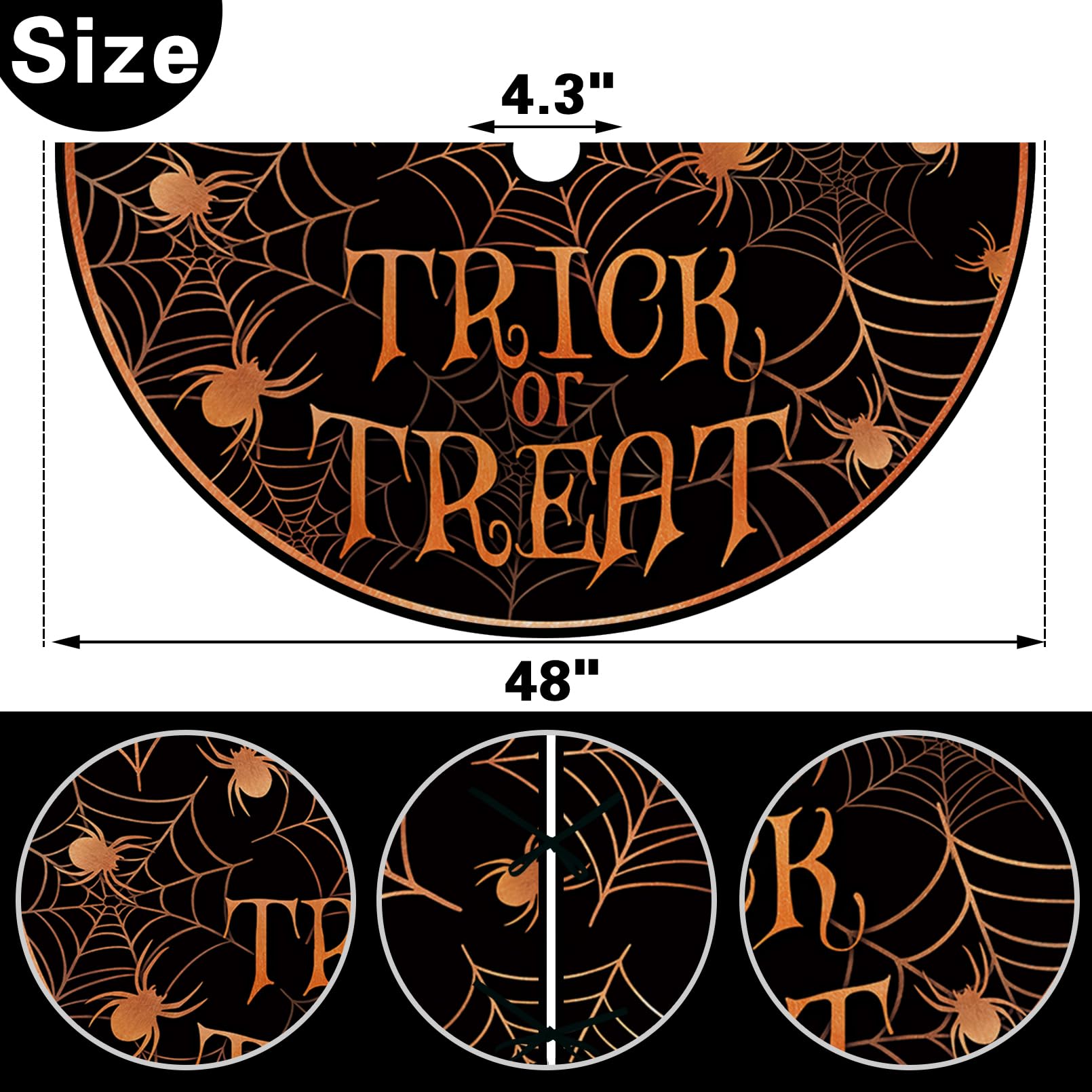 Fzbali Halloween Trick or Treat Christmas Tree Skirt, 48 Inches Lace-up Spider Web Orange Black Tree Skirt, Funny Holiday Party Indoor Decoration Home Decor