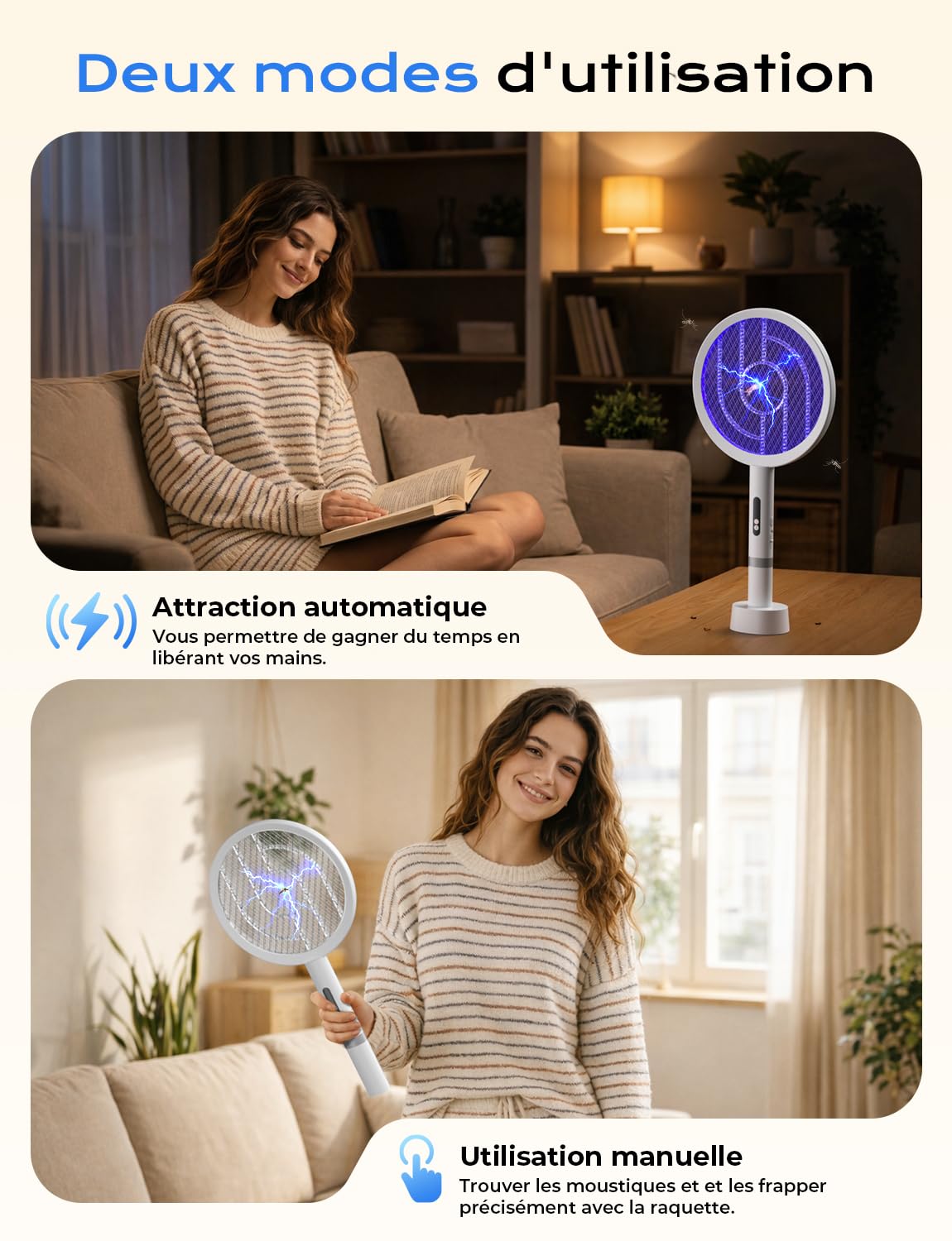 YISSVIC Raquette Electrique Insectes, Raquette Anti Moustique 1800mAh Tapette Puissante 4000V ave Base Rechargeable Chargement USB-C Lutte Contre Moustiques Mites Fourmis Volantes, Blanc