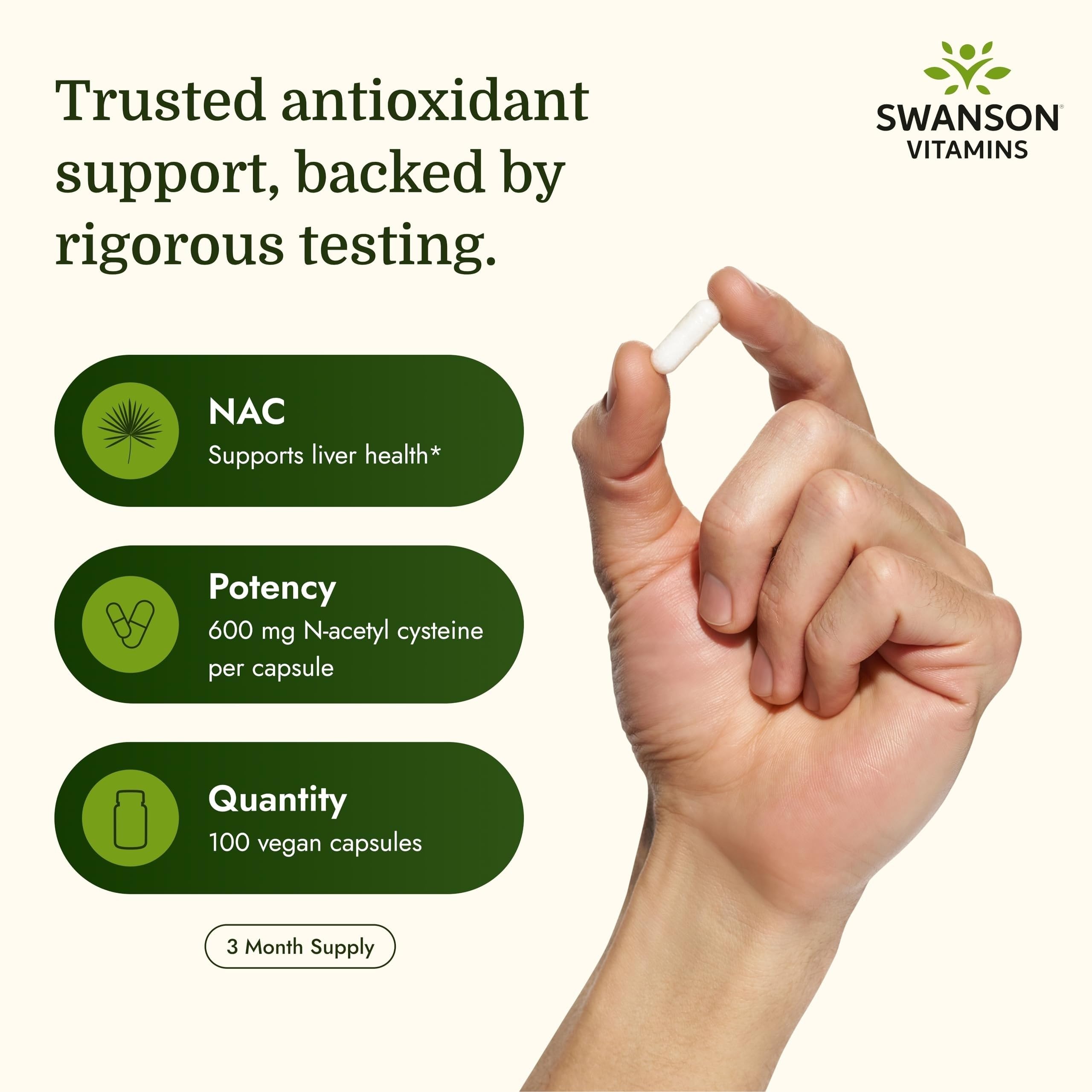 Swanson NAC N-Acetyl Cysteine 600 mg, 100 Vegan Capsules — Amazon image 3