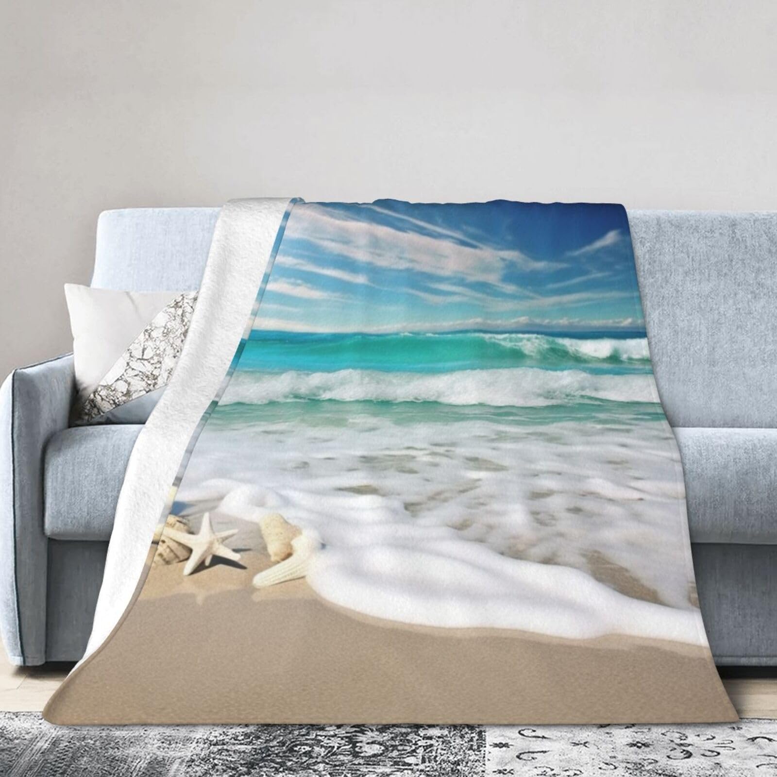 Couverture de camping et plaid canapé Ocean Beach en flanelle douce