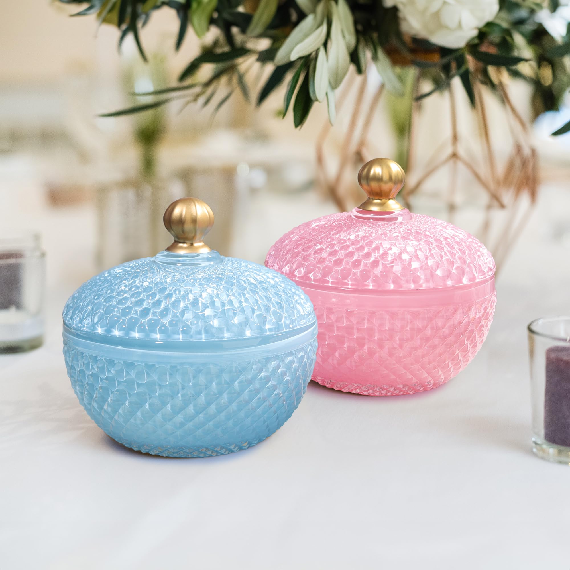 Joeyan Piccoli Barattoli Dolci in Vetro Rosa con Coperchio,Piatti di Caramelle in Vetro Rilievo per Noci,Cioccolato,Biscotti,Barattolo Decorativo per Matrimoni,Buffet Festa,Decorazioni per la Casa