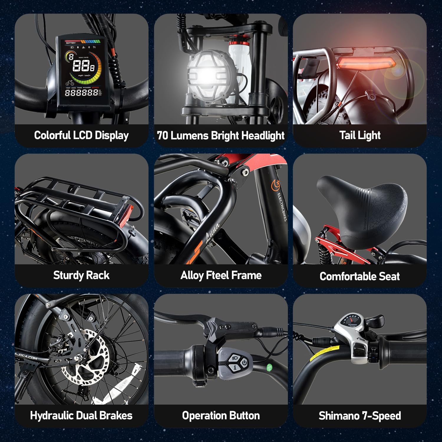 eAhora Terra/Luna [2025] Dual Motor Electric Bike for Adult, 3000W/1500W | 33MPH | 20/15Ah | 80 Miles Long Range | 20"*4.0 Fat Tires | Full Suspension | for Coummute | Delivery | Women | Men