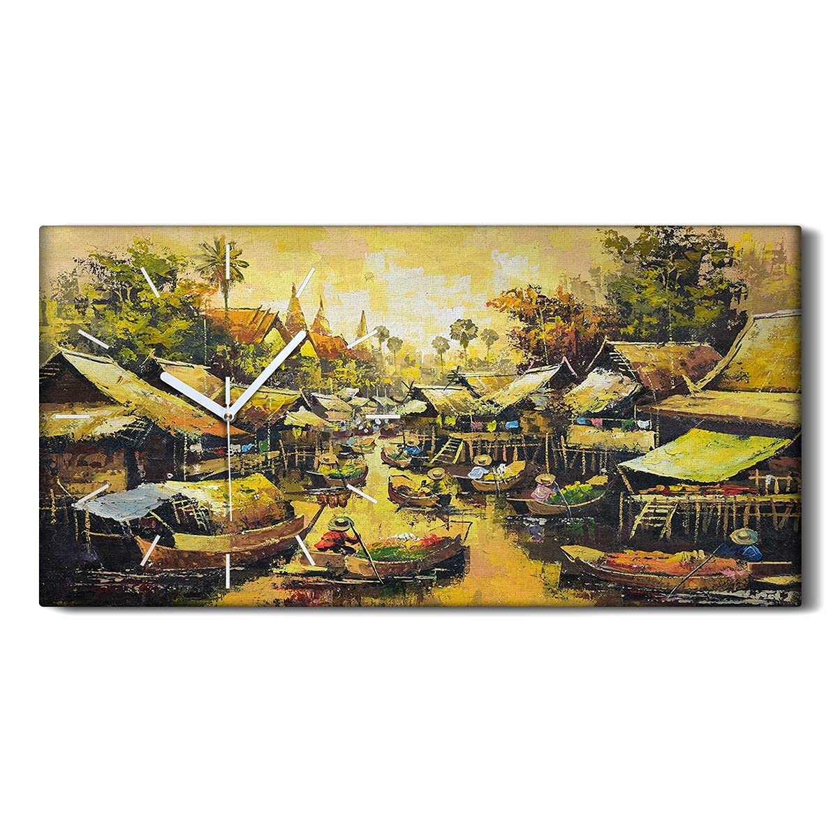 Horloge sur Toile décoration murale village et bateaux