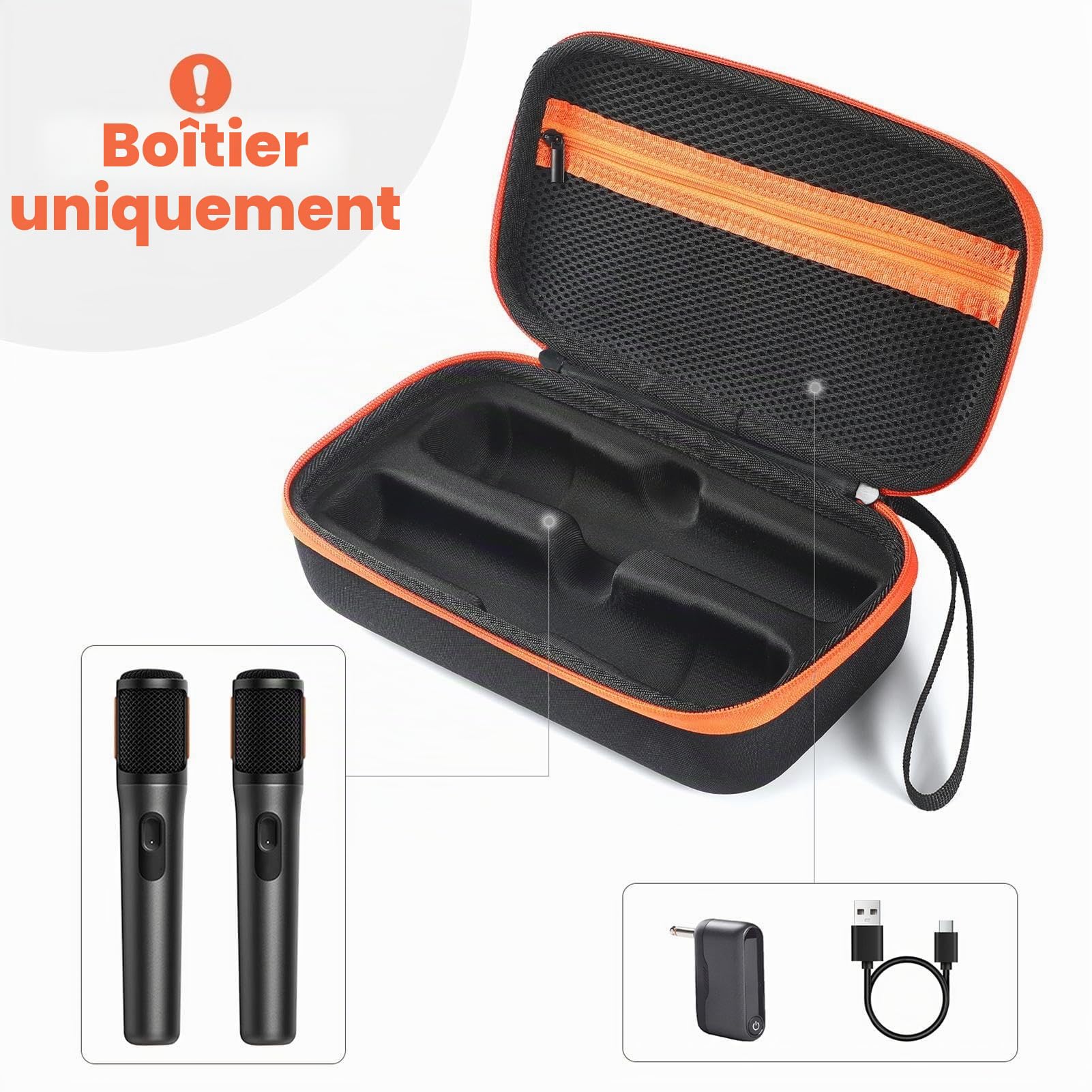 Mallette de rangement pour microphone, étui de rigide pour microphone sans fil J-BL partybo-x et accessoires, boîte de rangement pour microphone DJ, pochettes et poches pour les voyages Boîtier