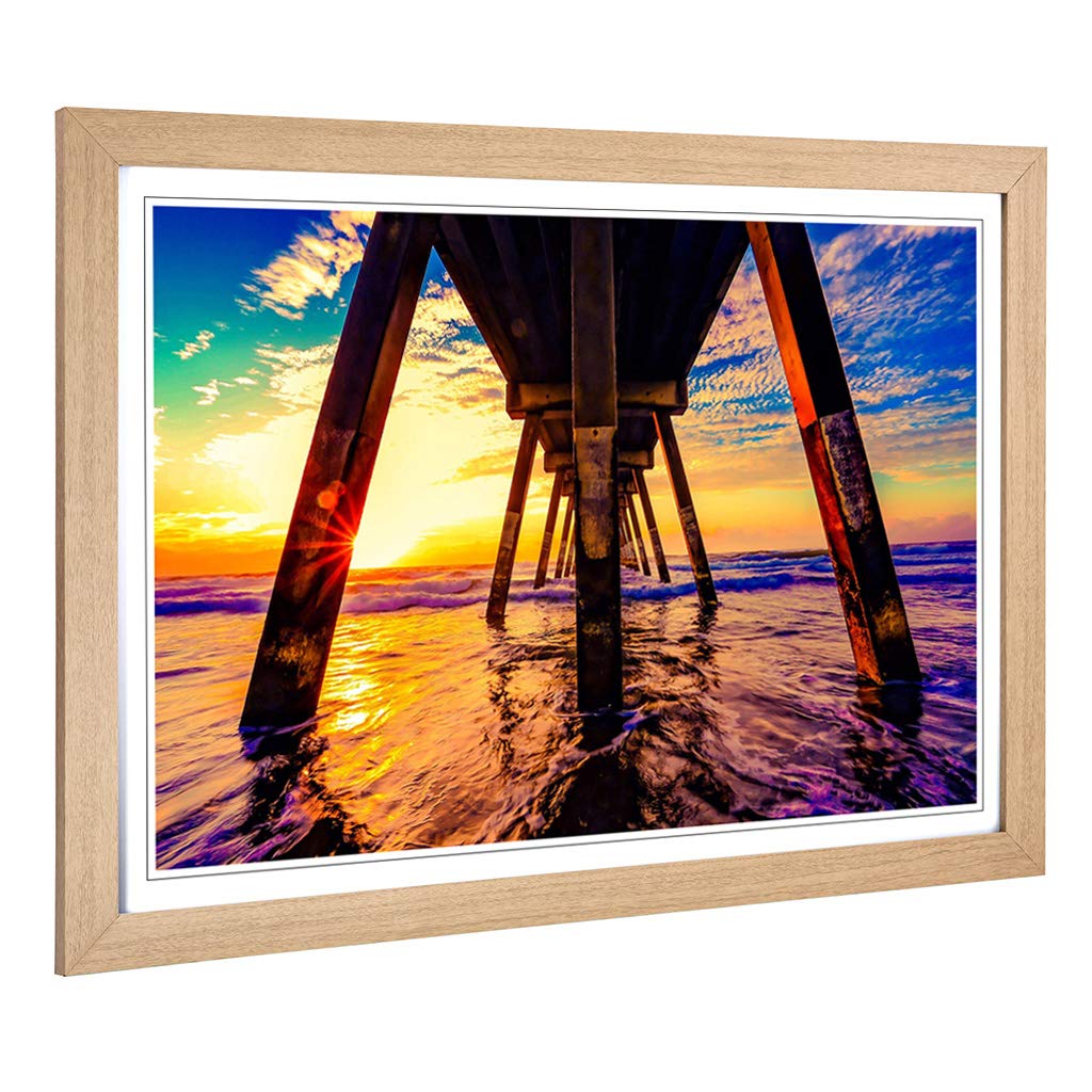 Big Box Art Framed Print of Seascape Jetty Pier Ocean Design | Wall Art Picture | Home Decor for Kitchen, Living, Dining Room, Bedroom, Hallway, Office, Oak, A2 / 24.5x18 Inch / 62x45cm