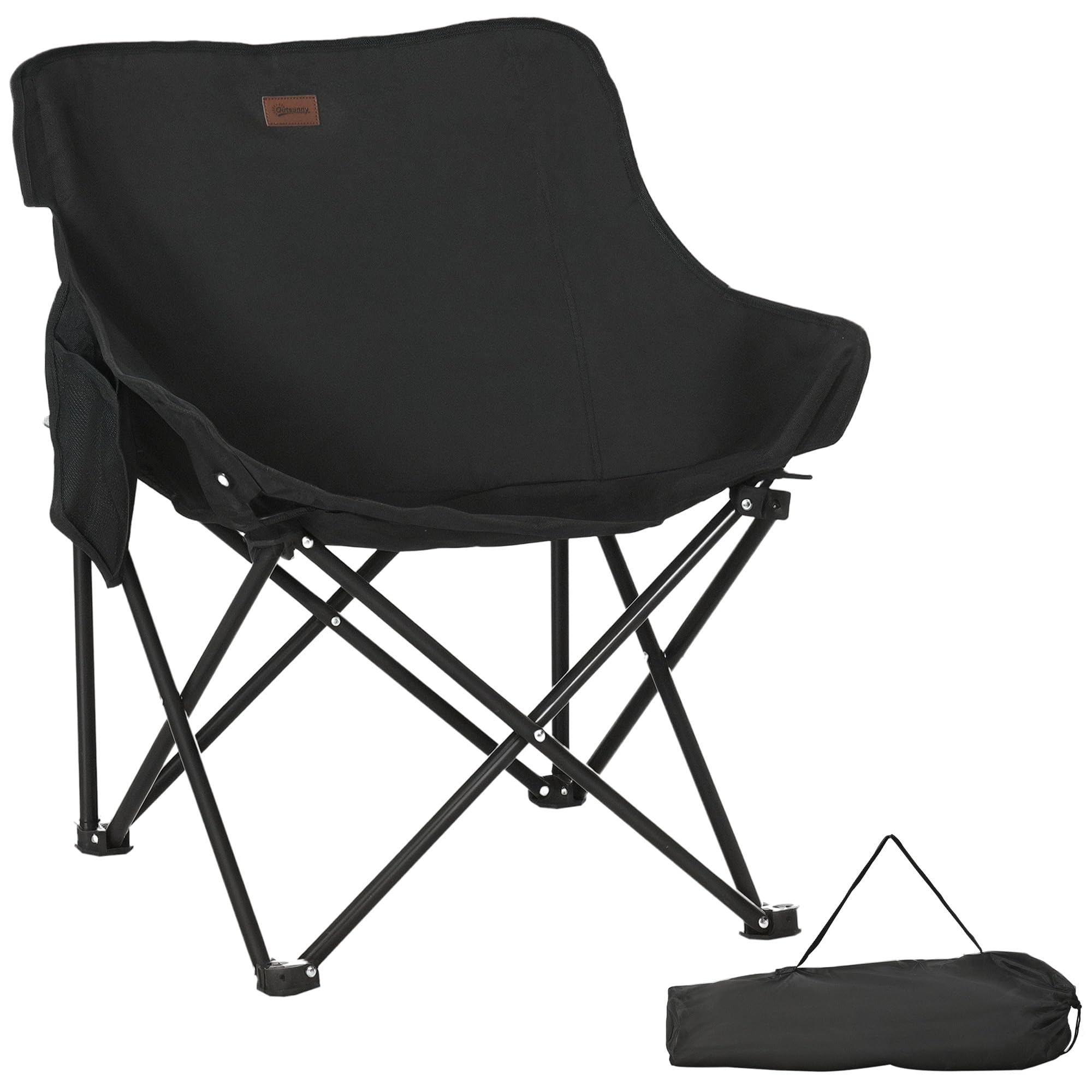 Outsunny Silla de Camping Plegable Silla de Pesca Portátil con Bolsa de Transporte y Marco de Acero Carga 110 kg para Patio Campamento Picnic Senderismo Negro