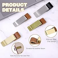 Vista 2 de TIESOME Soporte retro de piel sintética para bolígrafo, 4 piezas con clips para diario, planificador, portapapeles, bolsillo de oficina, se adapta a