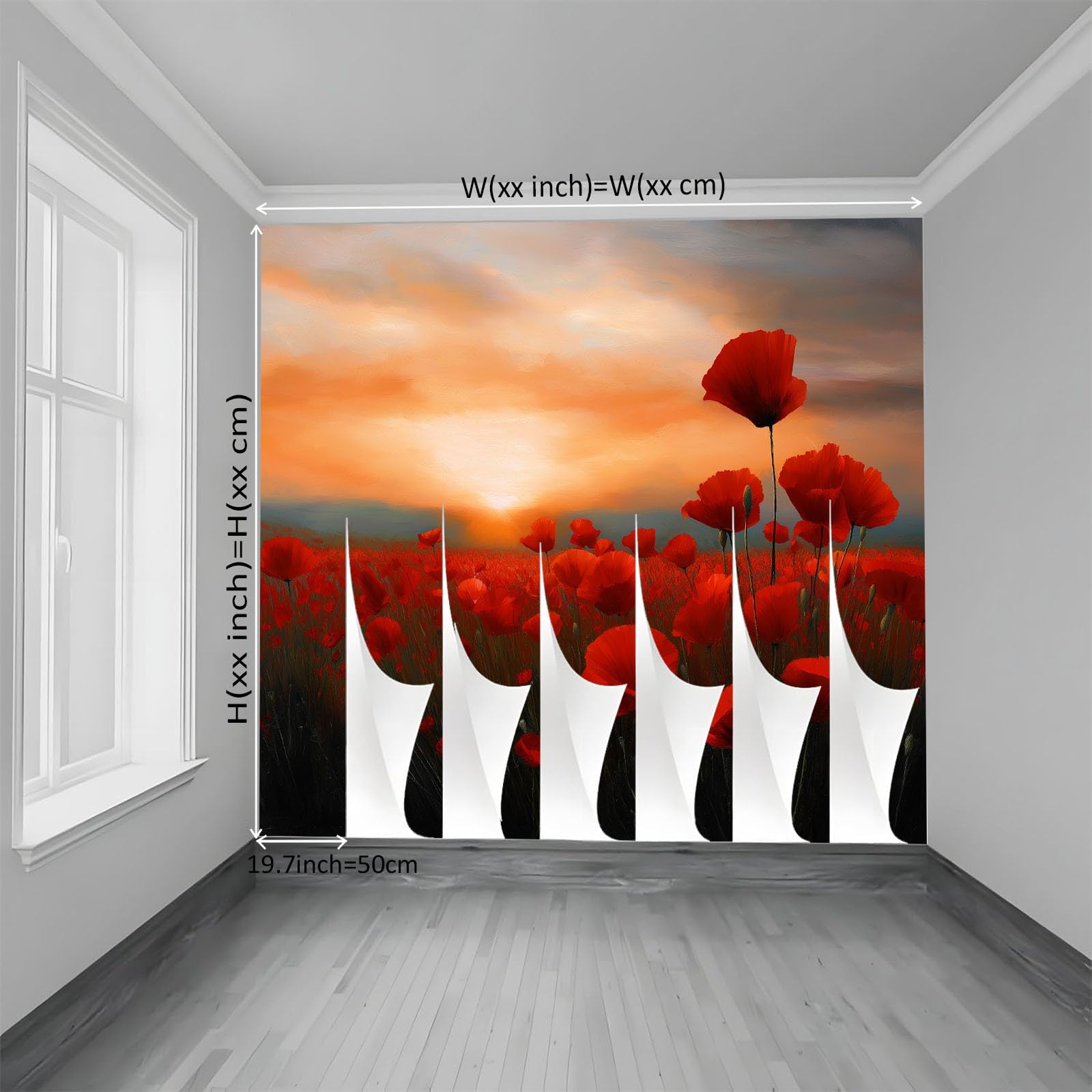 Mohnfeld tapeta z motywem zachodu słońca, czerwona, tapeta z włókniny, 350 x 256 cm, tapeta z motywem, plakat do sypialni, salonu, korytarza, panorama, obrazy dekoracyjne