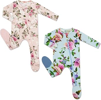 HAPIU Rayon from Bamboo Baby Footed Pajamas, 2 Way Premium Zipper, Footie for Baby Boy Girls, Newborn-24 Months