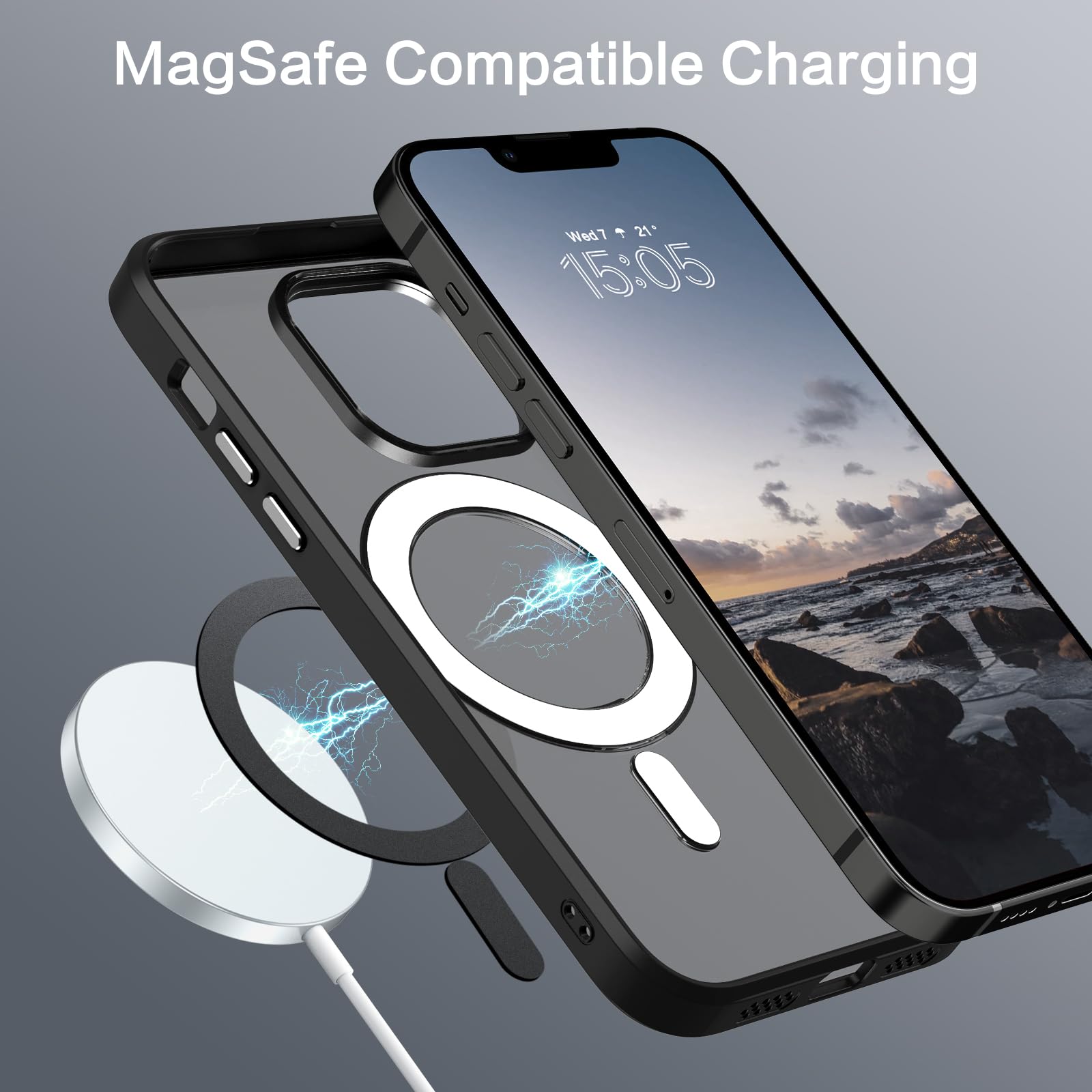 Coque Magnétique Pour IPhone 17 Pro Max - Compatible MagSafe, Support Intégré, Protection Antichoc - Couleur Orange Mat - 8