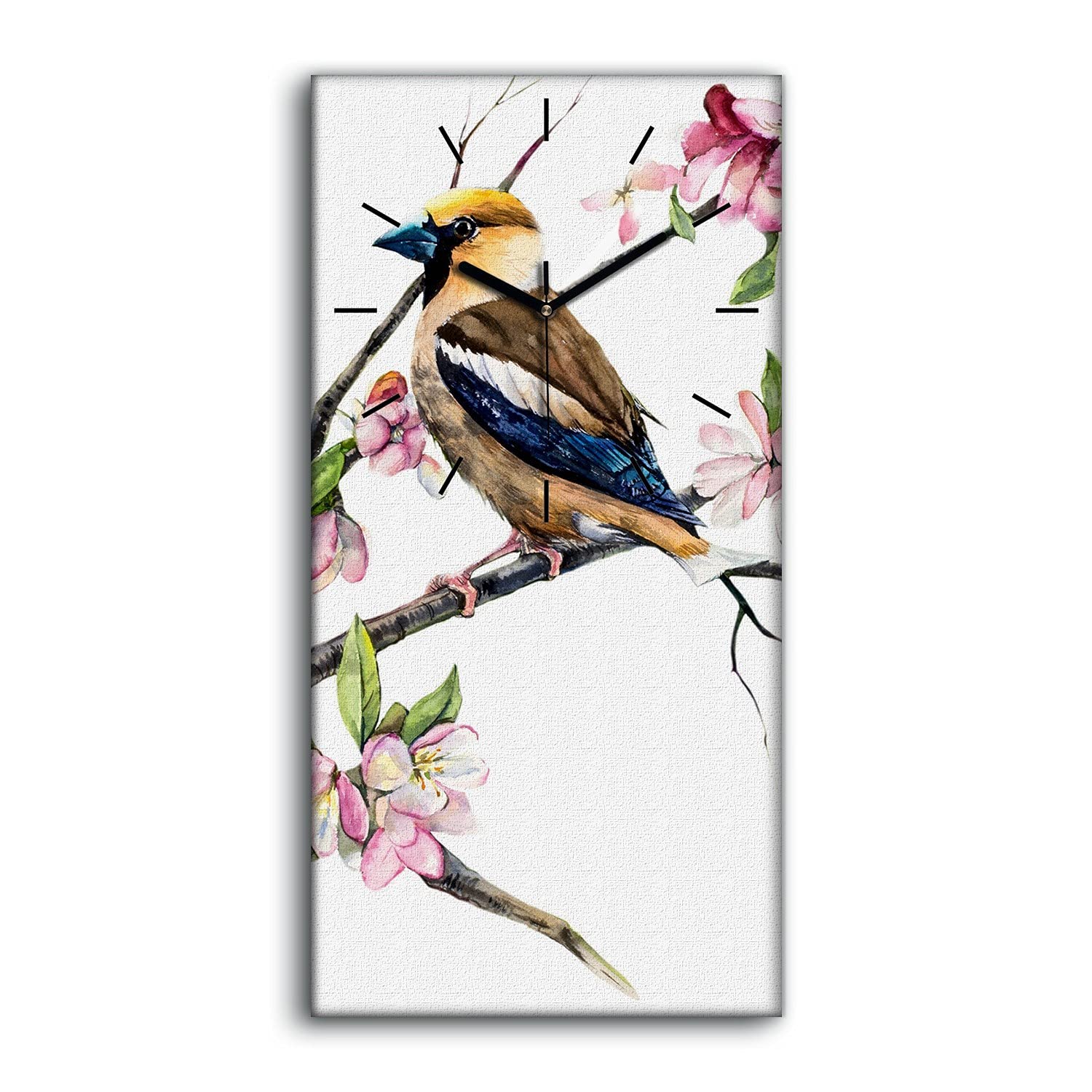 Horloge sur Toile Grand Format 30x60cm Tableau Mural Salon Moderne Fleurs