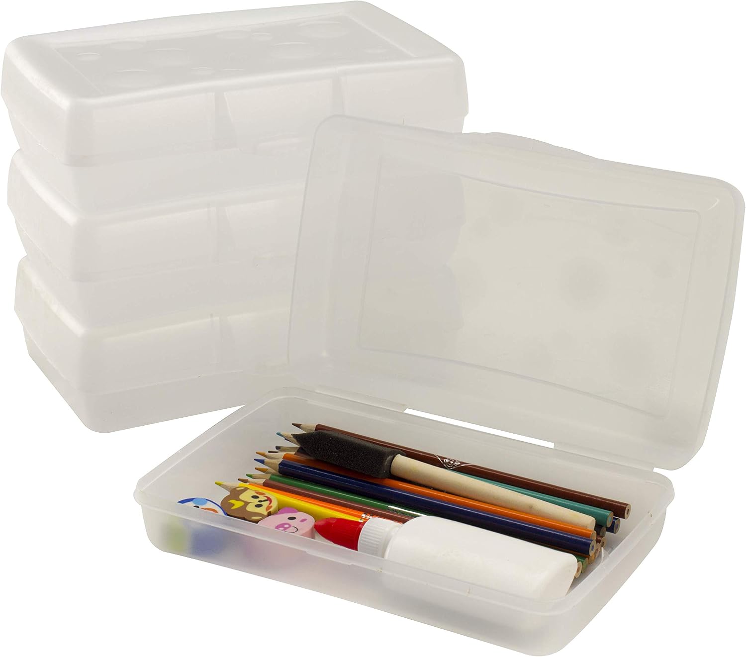 Storex Pencil Case, 8.38 x 5.63 x 2.5 Inches, Clear, Box of 12 (STX61622U12C)