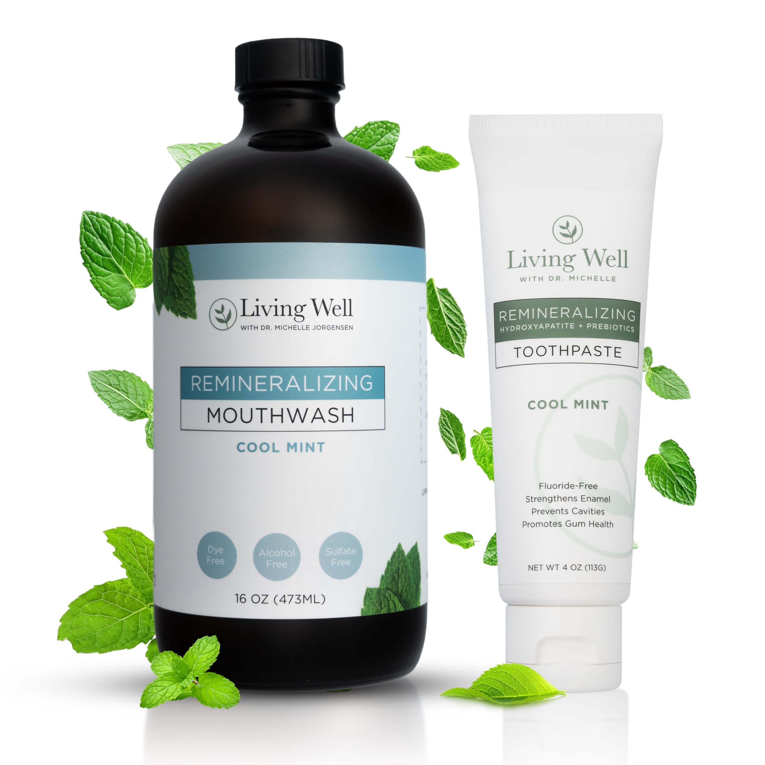 Remineralizing Oral Care Bundle Mint Toothpaste Alcohol-Free Mint Mouthwash Hydroxyapatite Colloidal Silver Fluoride-Free Dentist-Developed Supports Enamel Gum Health