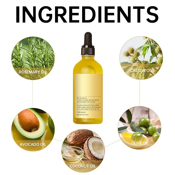 Natural Rosemary Hair Growth Oil - For Dry, Damaged Hair & Thinning Hair - Strengthening & Nourishing Treatment - 2 Fl Oz (60mL)2PCS
