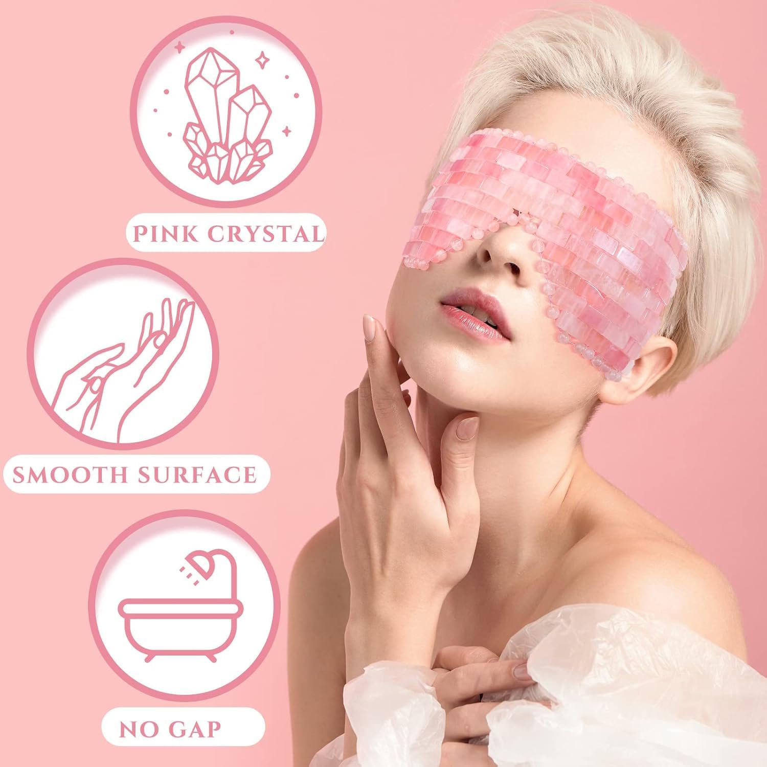 Masque Rafraîchissant pour les Yeux en Pierre de Jade pour les Yeux Gonflés, Soulage et Favorise le Sommeil, avec des Pierres Froides et Apaisantes, Masque de Massage Oculaire Thérapeutique (rose)