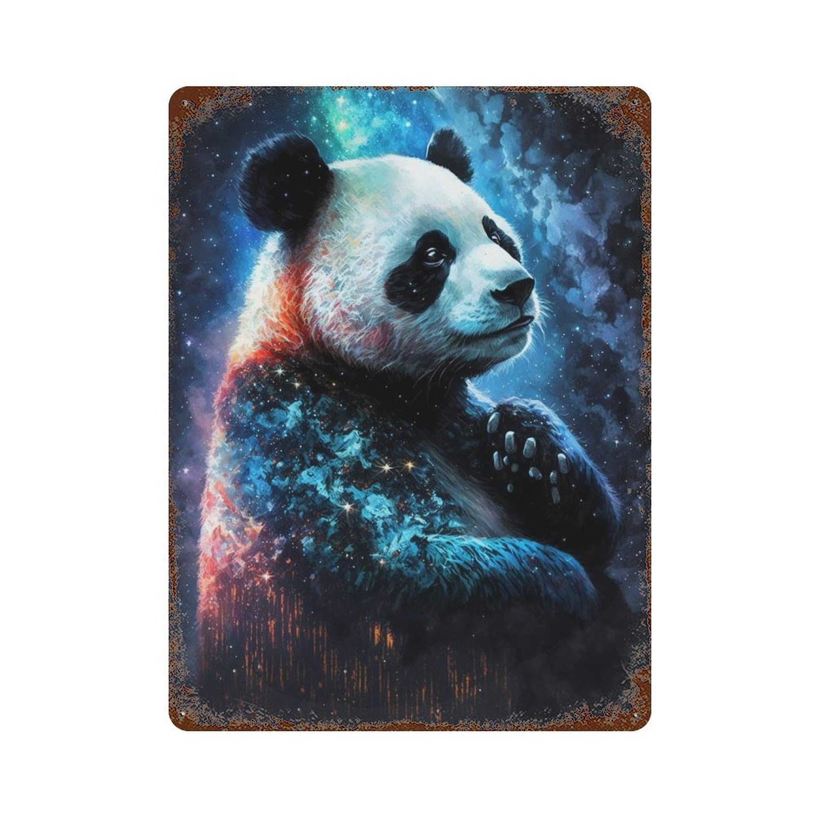 Cosmic Panda Art Print-10 Aged Metal Wall Plaque 15.7"x11.8", for Office, Studio And Wall Decor, Novelty Wall Decor