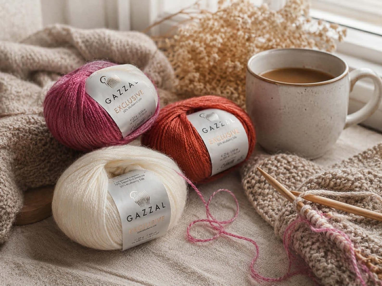 Gazzal Exclusive 9913 - Ovillo de lana de lujo para tejer, 60 % merino fino, 30 % seda de morera, 10 % Mohair Superkid - 25 g 200 m - 6 ovillos