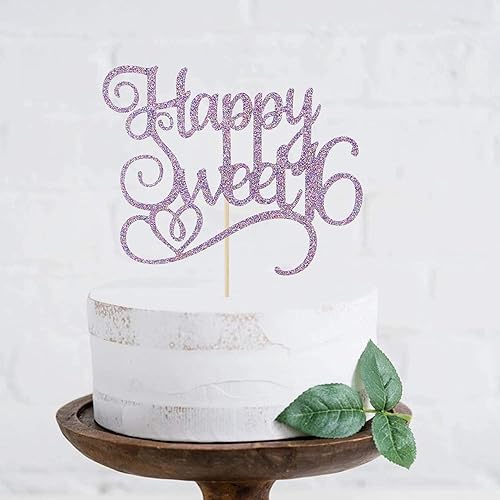 Miniatura 3 de Happy Sweet 16 - Decoración para tartas de cumpleaños de 16 años, decoraciones de feliz cumpleaños de 16 años para niñas y niños, purpurina morada