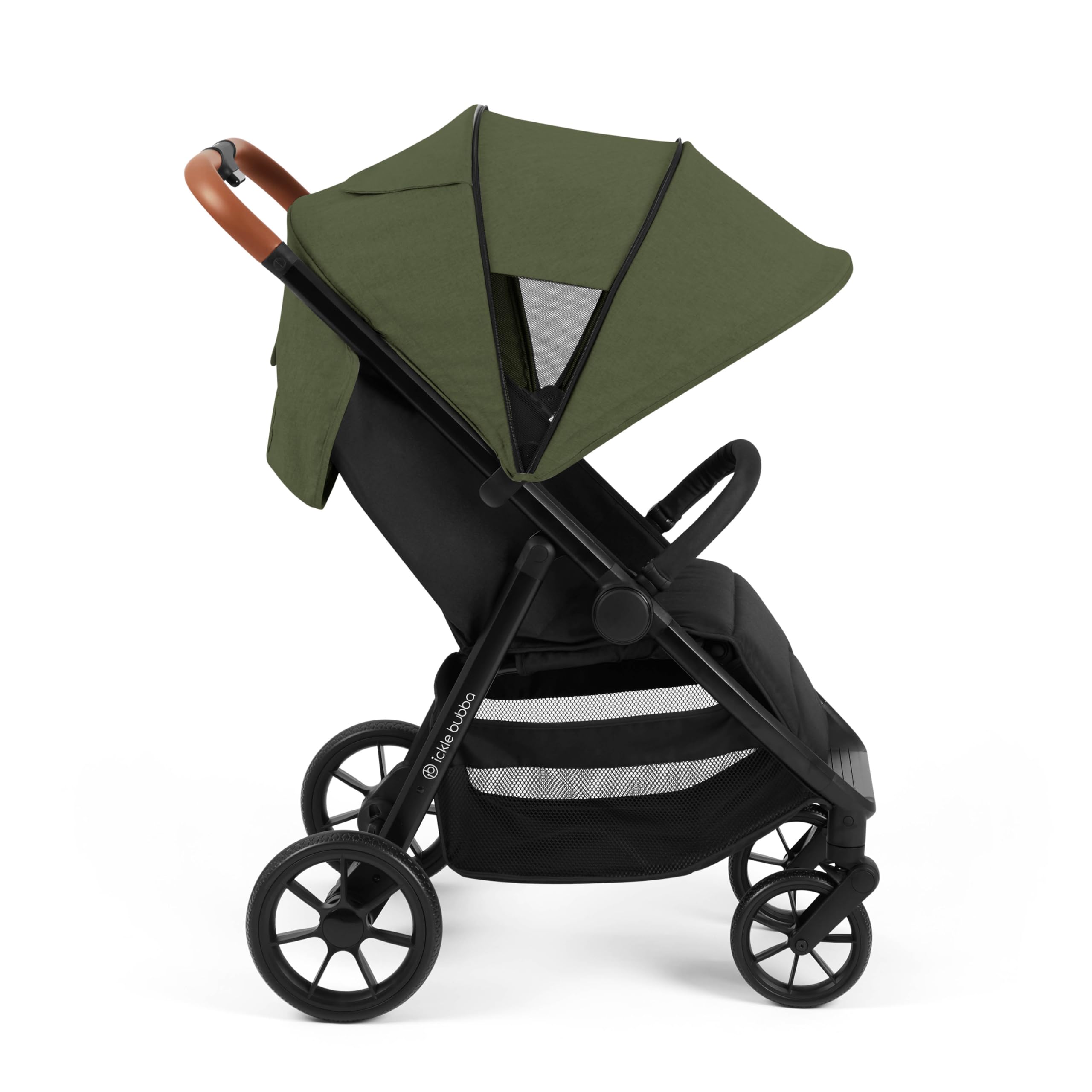 Ickle BubbaStomp Stride Max Stroller – from Birth to 22kg, Extra-Large Seat, Multi-Terrain Wheels, Raincover, Footwarmer, Cupholder & UPF 50+ Hood (Woodland)