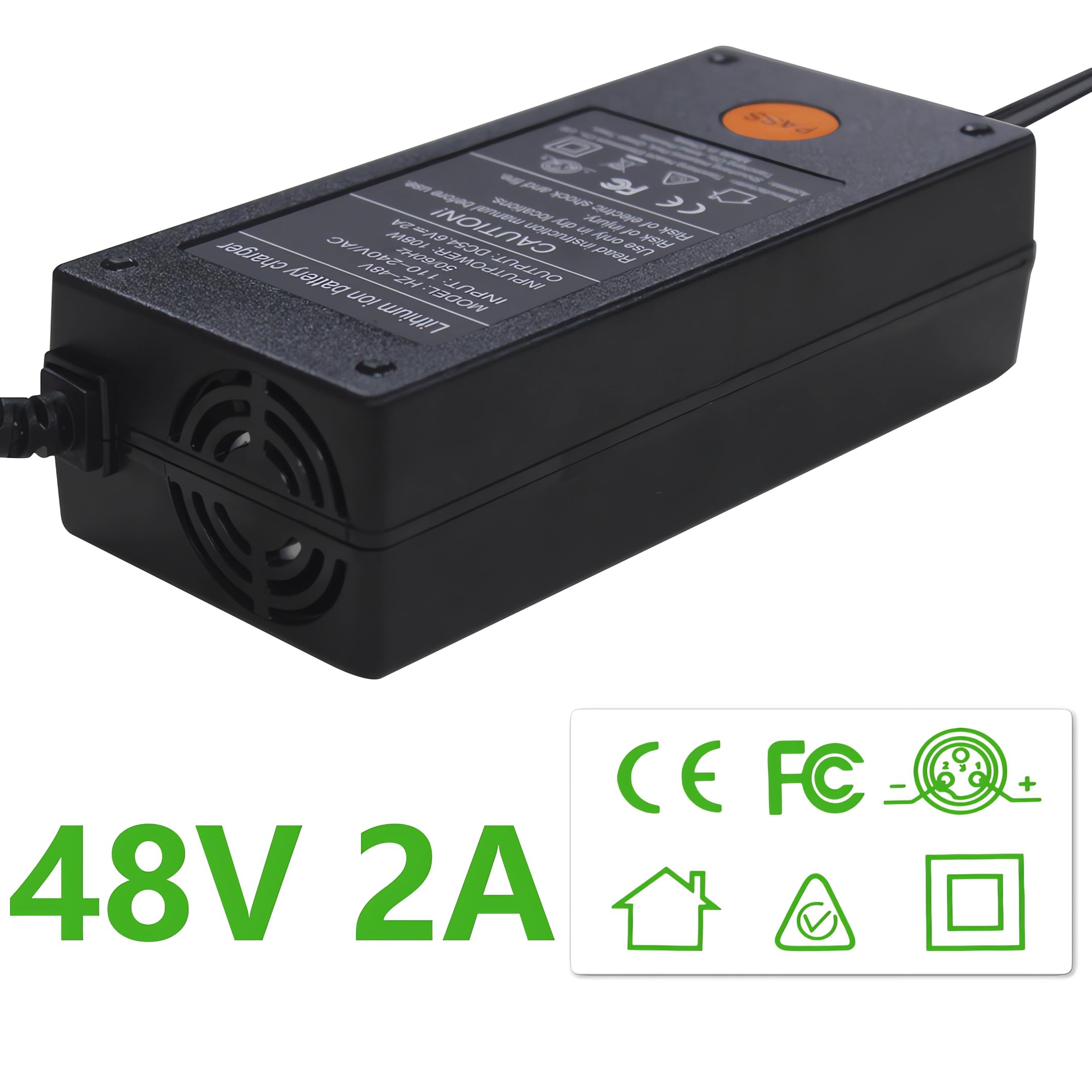 Zylvro Universal Backup Charger, 48V, 2AH, for DeepPower and Other Electric Bike Lithium Battery, Black