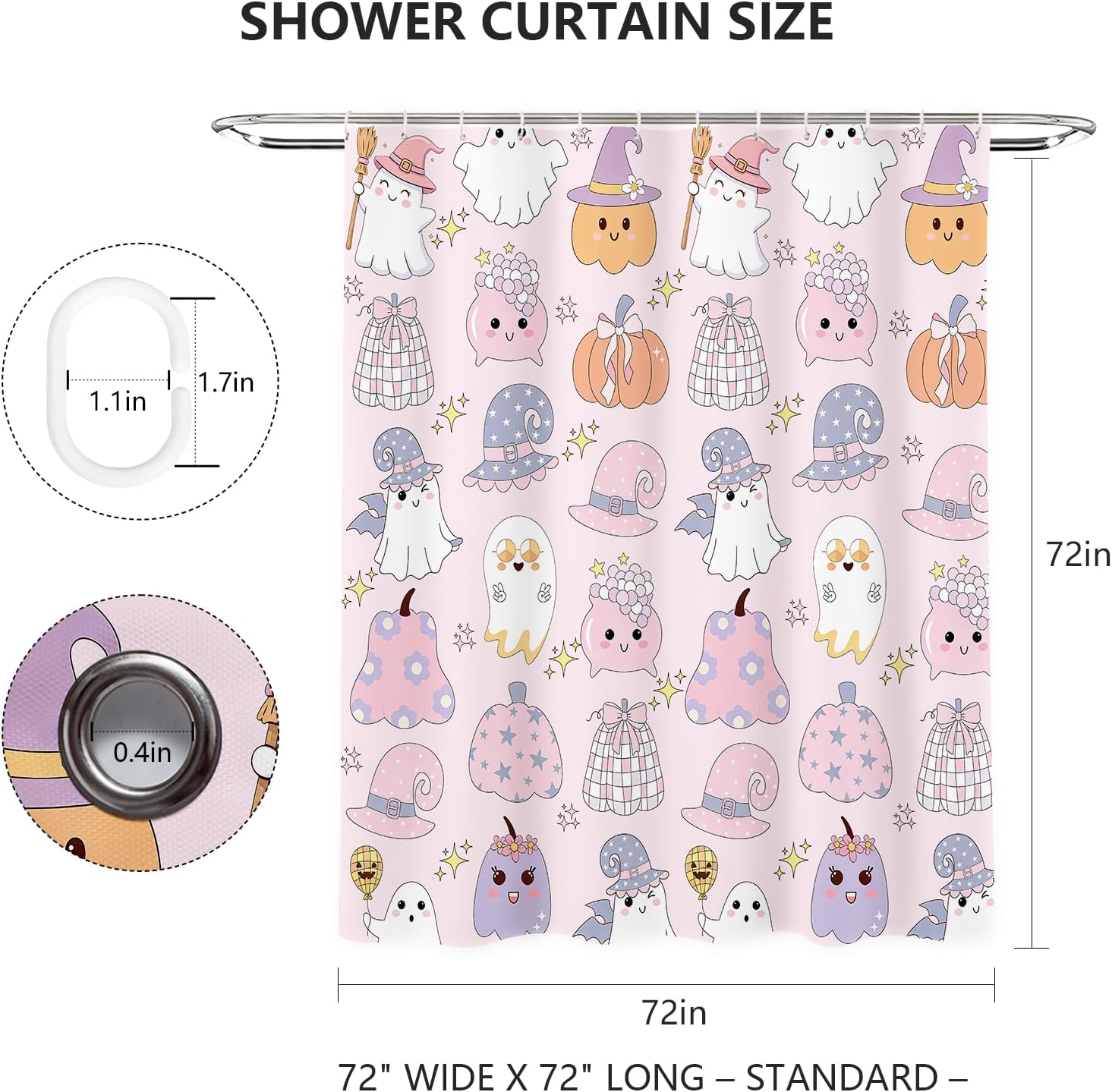 MEHOFOND Halloween Shower Curtain, Pastel Halloween Bathroom Decor 72x72in image 2