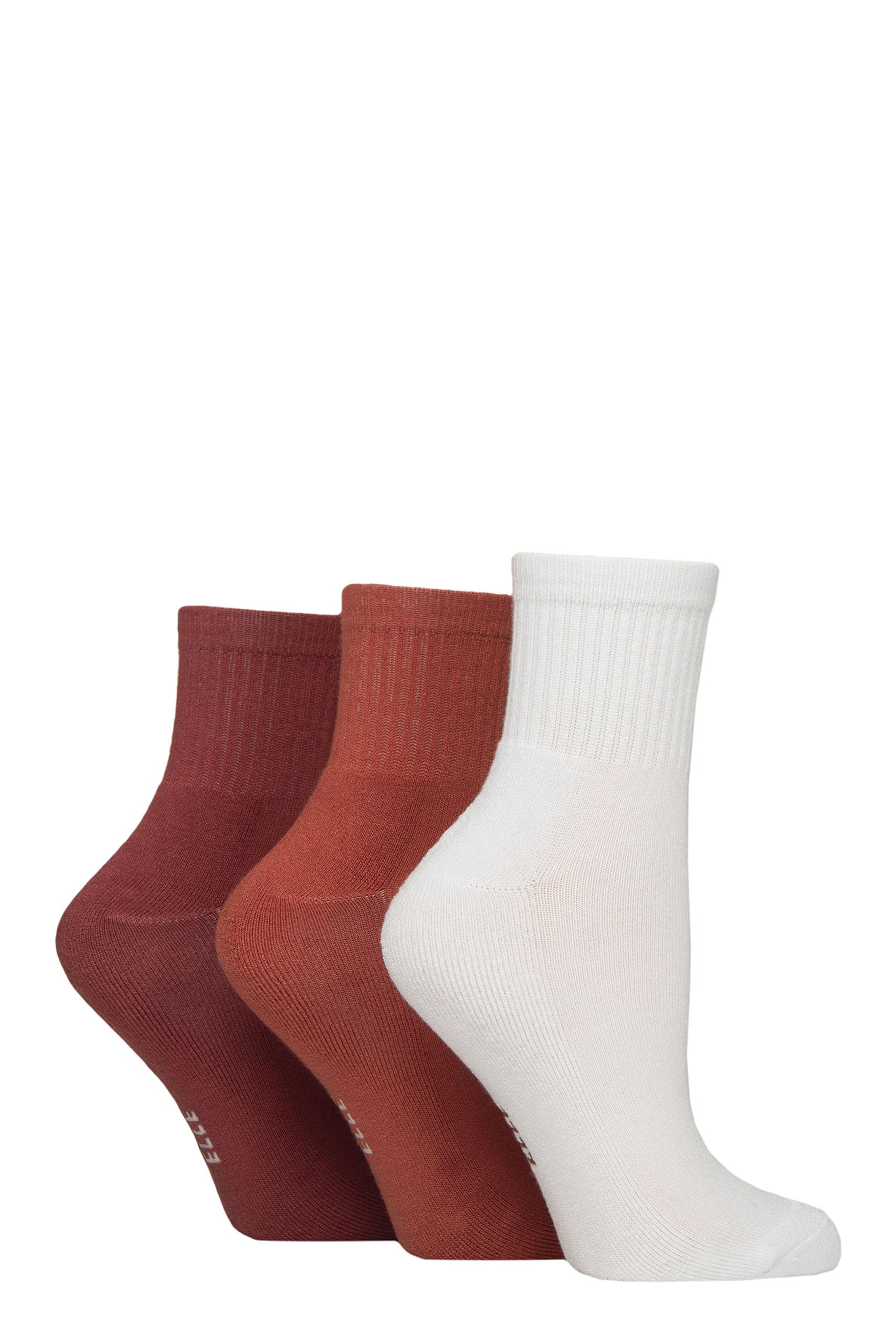 ELLE Women's Half Cushion Socks - Soft Breathable Bamboo Material for Sports, Anklet, Plain with Stripes, Size 4-8, Pack of 3 (UK, Numeric, 4, 8, Plain Wild Poppy)