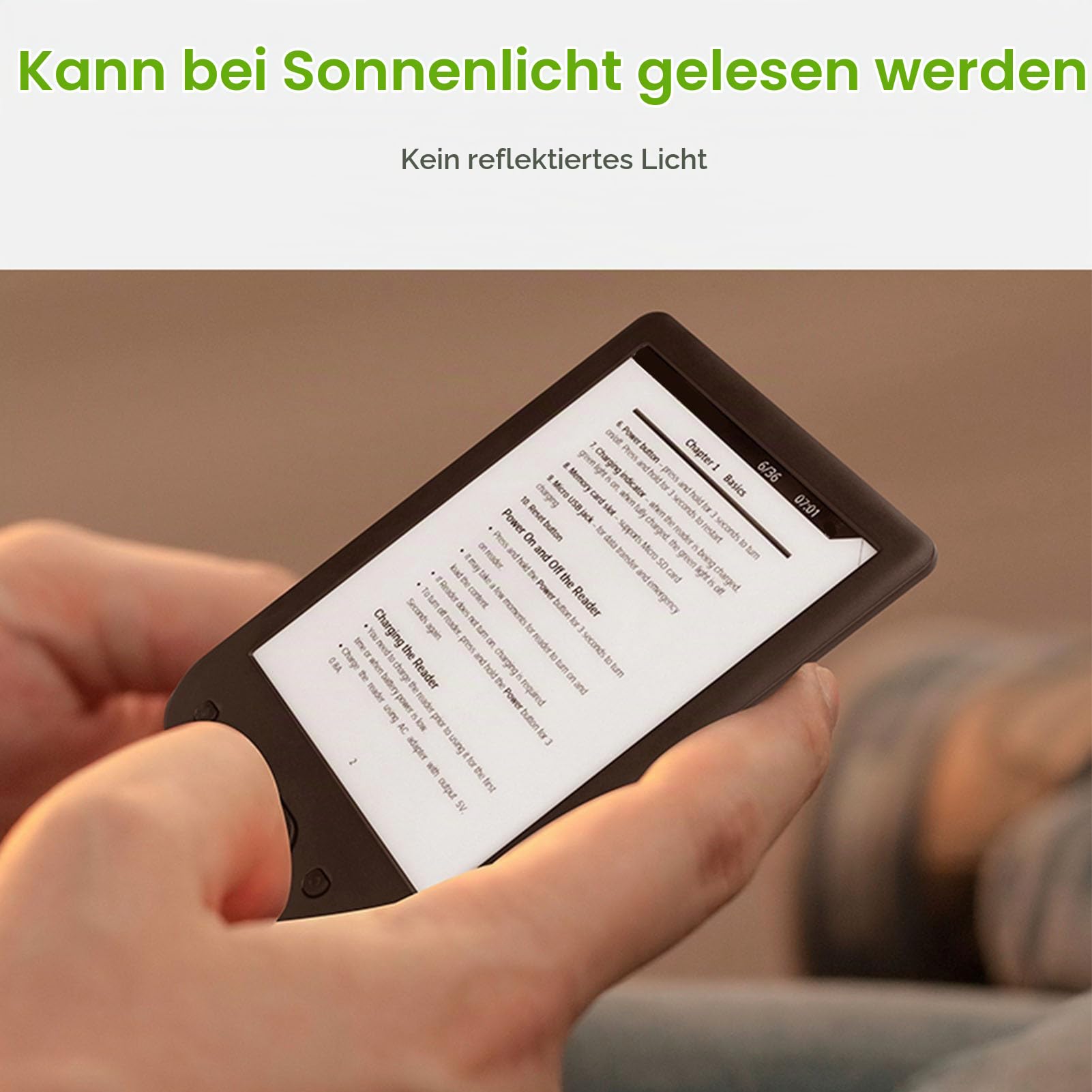 E Book Reader 6 Zoll, Blendfreier und Augenfreundlicher E Reader mit HD Touchscreen, E Ink Technologie, Integriertem 8 GB ROM und 32 GB TF Kartenerweiterung