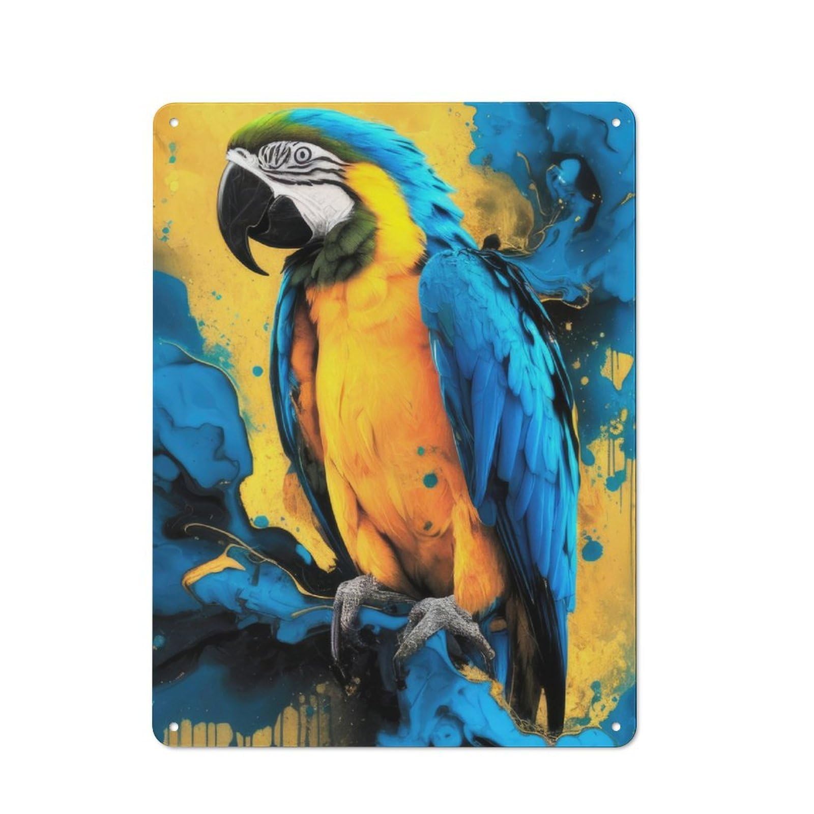 Junmoney Blue And Gold Macaw Parrot 40X30cm Rustic Metal Plaque With For Café Or Restaurant, For Themed Interiors In Cafés And Restaurants