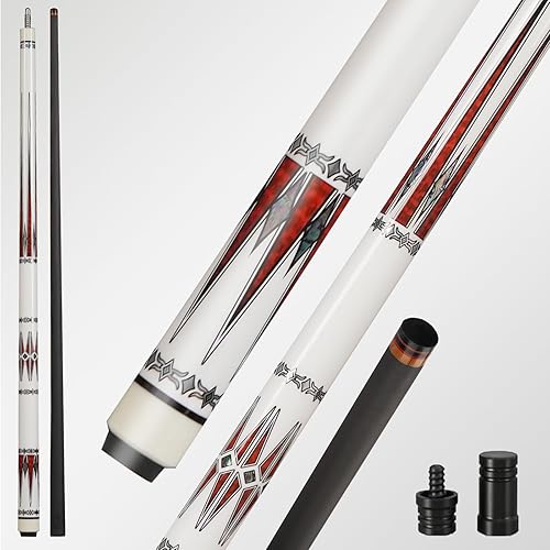 Carbon Fiber Pool Cue, 58" Pro Taper Low Deflection Professional Pool Cue, 100% Carbon Fiber Shaft, 11.8mm 10 Layered Pigskins Cue Tip, Stainless