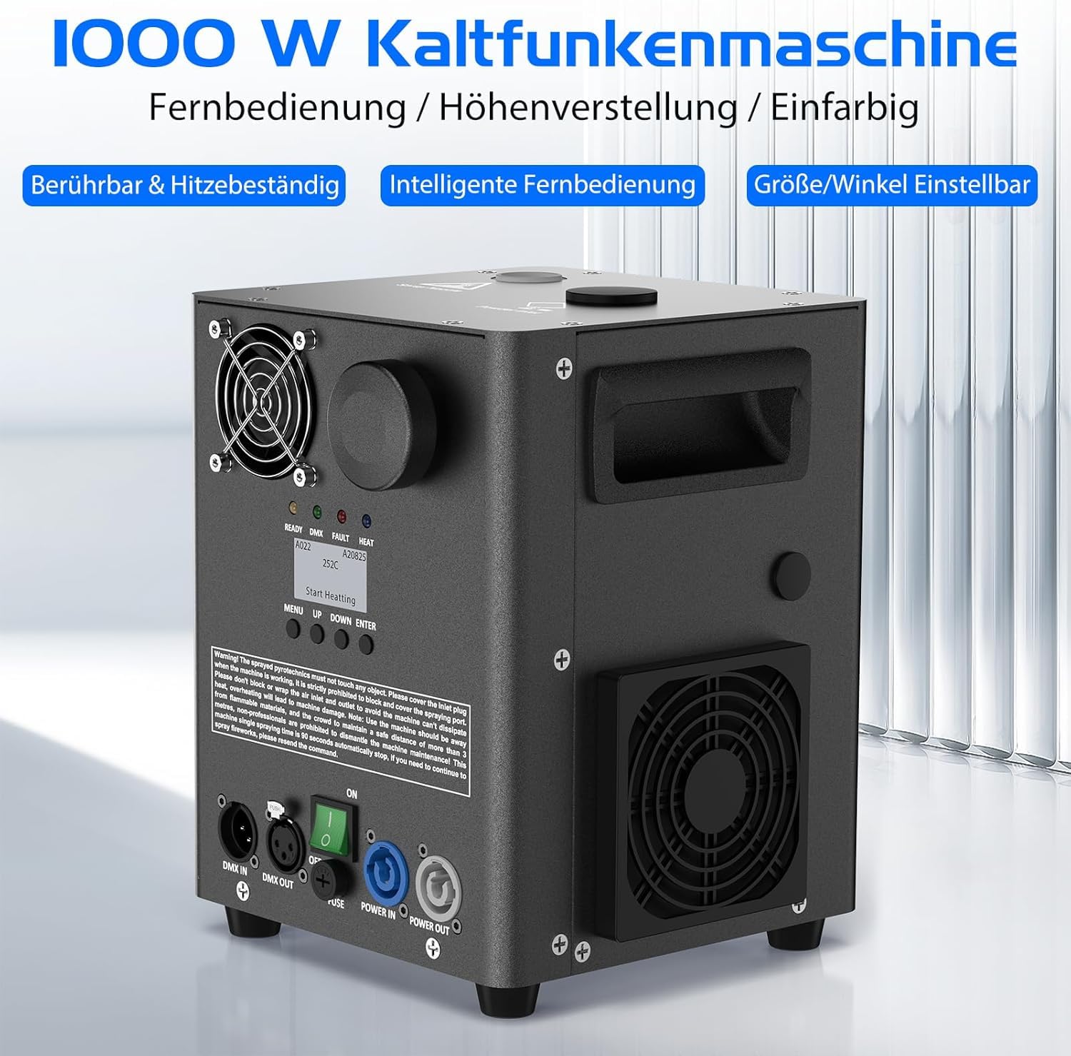 Pyrotechnikmaschinen 1000W, 2 Stück DMX Cold Spark Maschine mit Flightcase Widerstandsheizung für DJ, Partys, Sportveranstaltungen, Hochzeiten