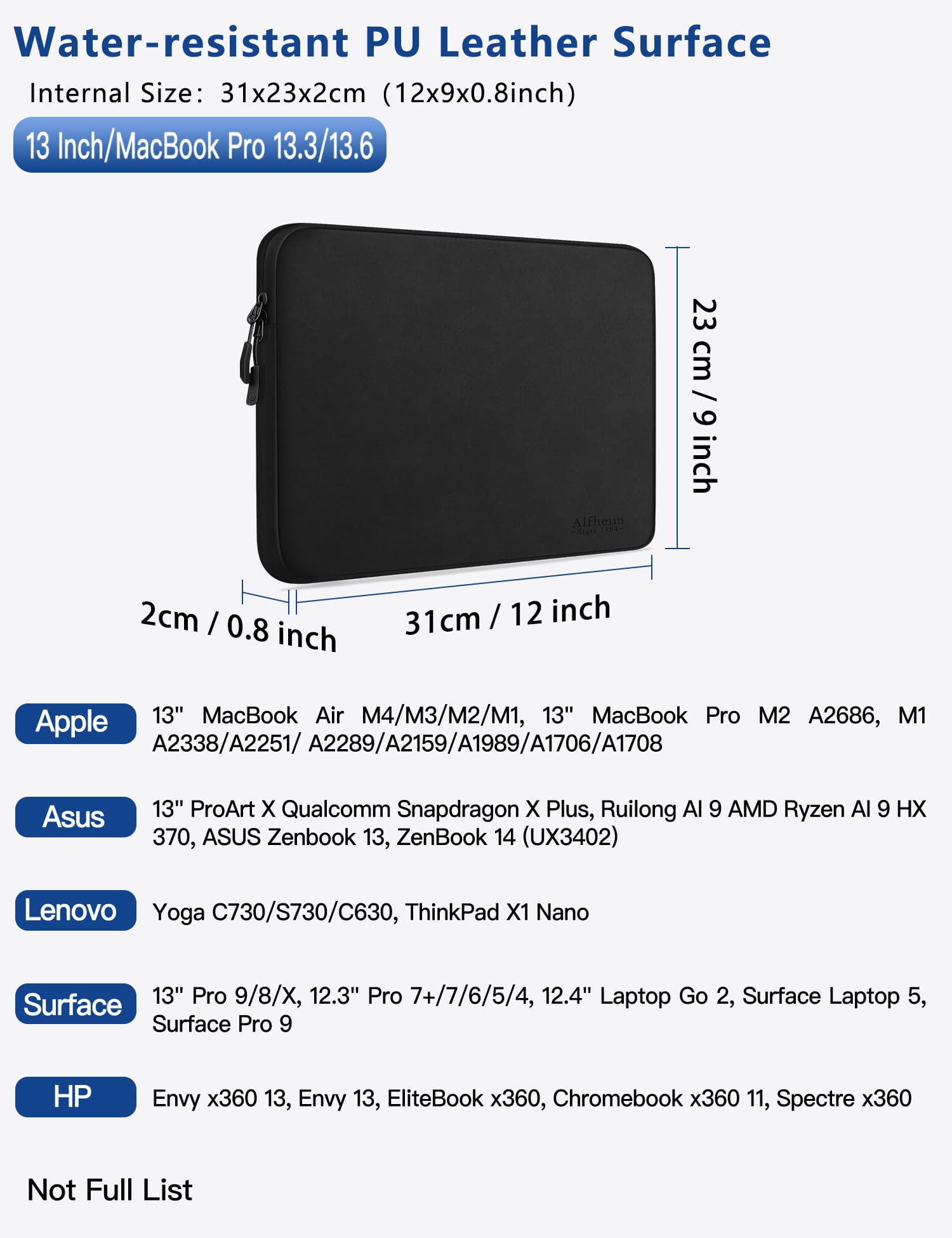 Alfheim Pokrowiec na laptopa 33.0 cm, wodoodporny, lekki, ochronny, kompatybilny z MacBook Air M4 M3 M2 M1 / Pro M2 M1 13,3/13,6 2025-2016