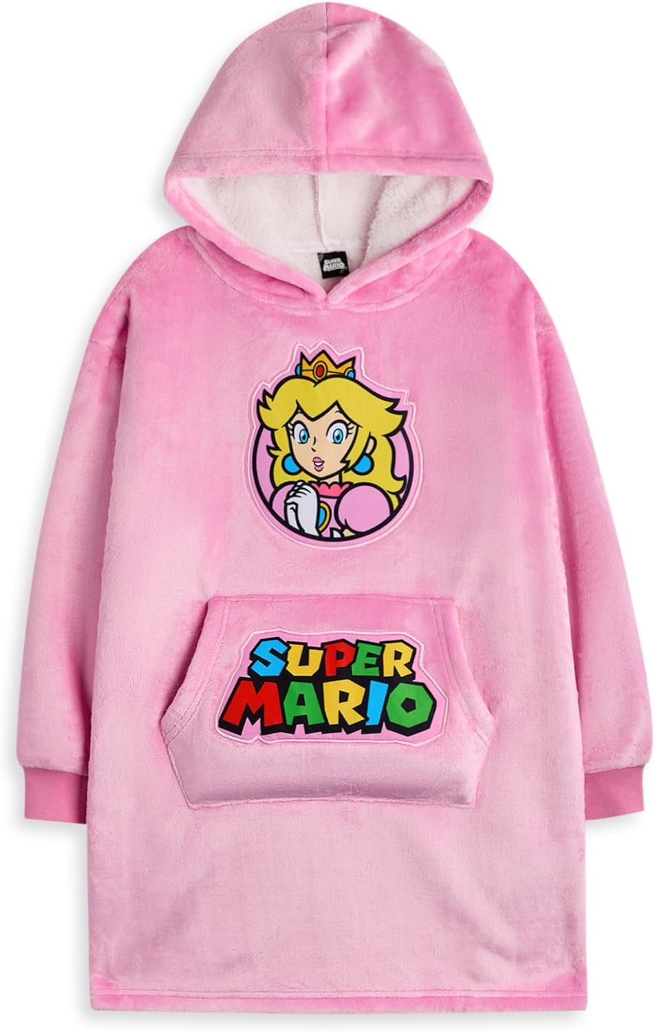 Super Mario Nintendo Girls Wearable Blanket Hoodie Pink Hooded Pullover with Princess Peach Character Graphics Sherpa