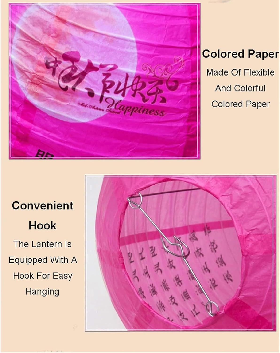 Foldable Paper Lantern Lamps 2pcs Retro Pattern Chinese Lantern Decorative Hanging Lanterns Portable Mid Autumn Festival Paper Lantern(Pink)