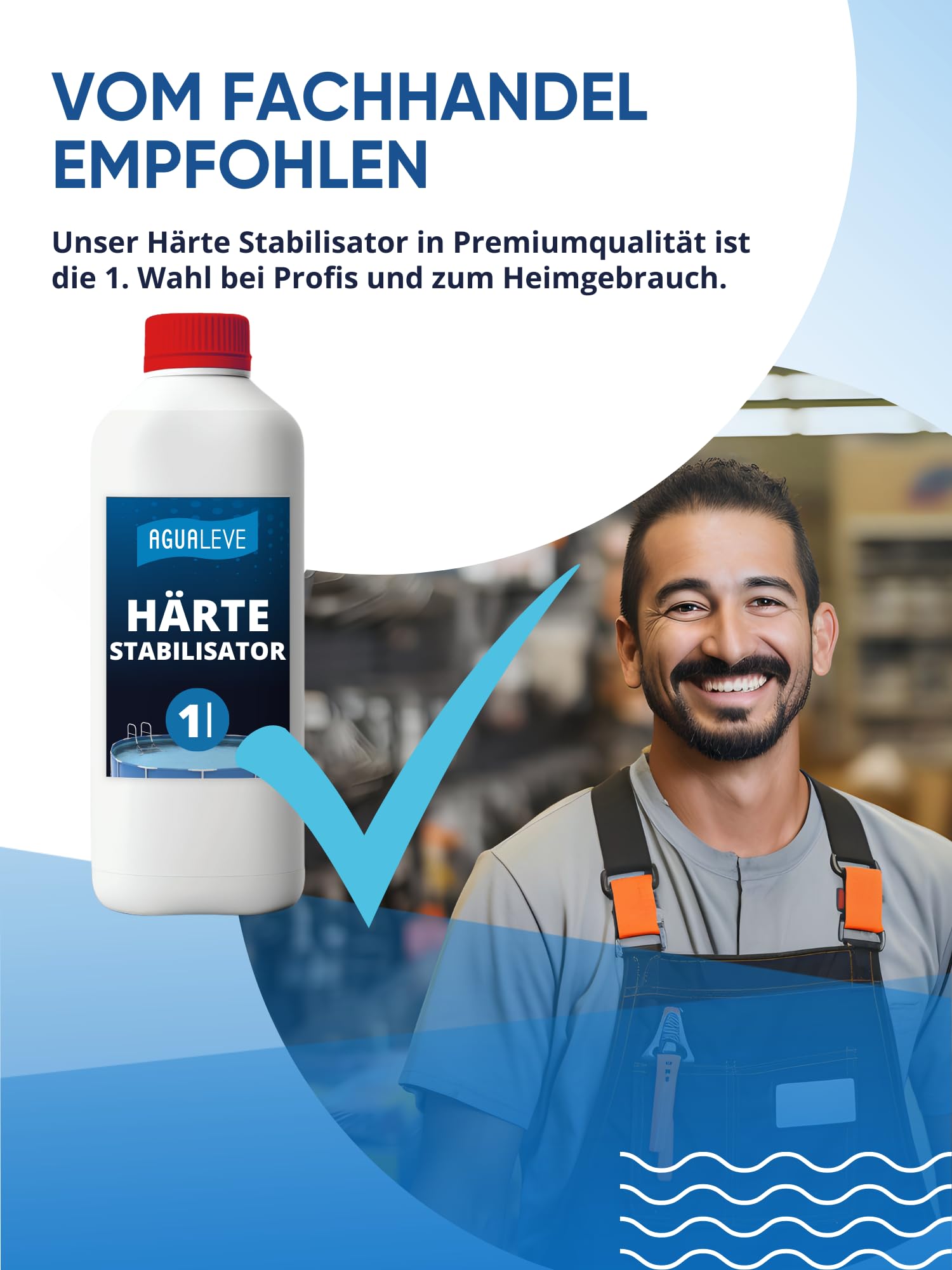 AGUALEVE® Härte Stabilisator 1 Ltr. | verhindert Kalkausfällungen – schützt dadurch Anlagen | für Pools, Aufstellpools, Whirlpools jeder Art und Größe | Markenqualität Made in Germany