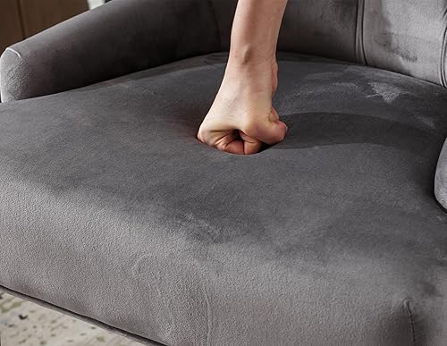 Miniatura 7 de Kmax Velevt - Juego de 2 sillas laterales tapizadas de mediados de siglo, modernas sillas decorativas con patas de madera blanca capitoné con